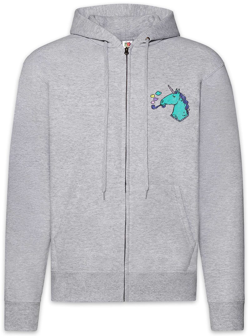 Sweatjacke Smoking Unicorn Zipper Hoodie Einhorn Comic Anime Regenbogen Rainbow