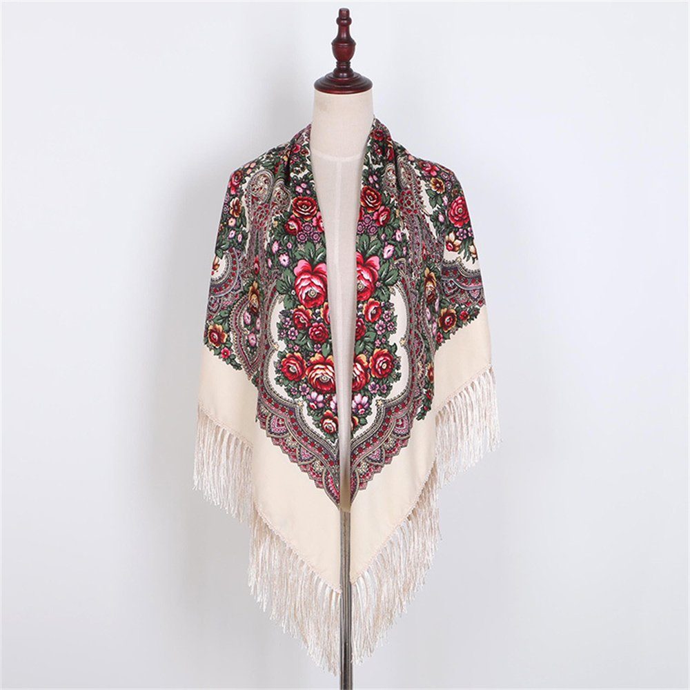 BEüACC Modeschal Damenschal, ethnischen Baumwolle Fransen quadratischen Schal Beige