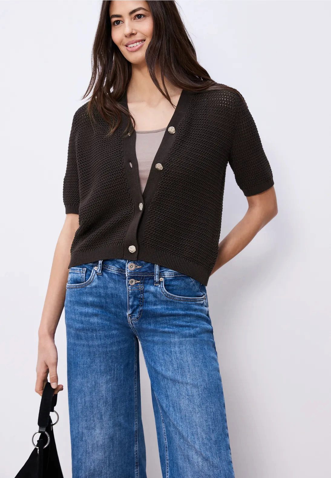 STREET ONE Cardigan Kurzarm Cardigan mit V-Neck und Struktur (1-tlg) günstig online kaufen
