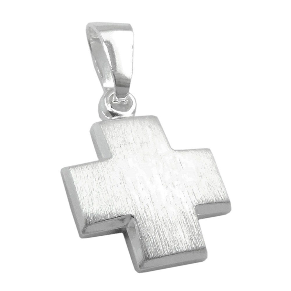 Kreuzanhänger Silber Kreuz x Anhänger 11 Schmuckbox, mm kleiner mattiert 11 Schmuck Religiöser inkl. unbespielt 925 Kettenanhänger