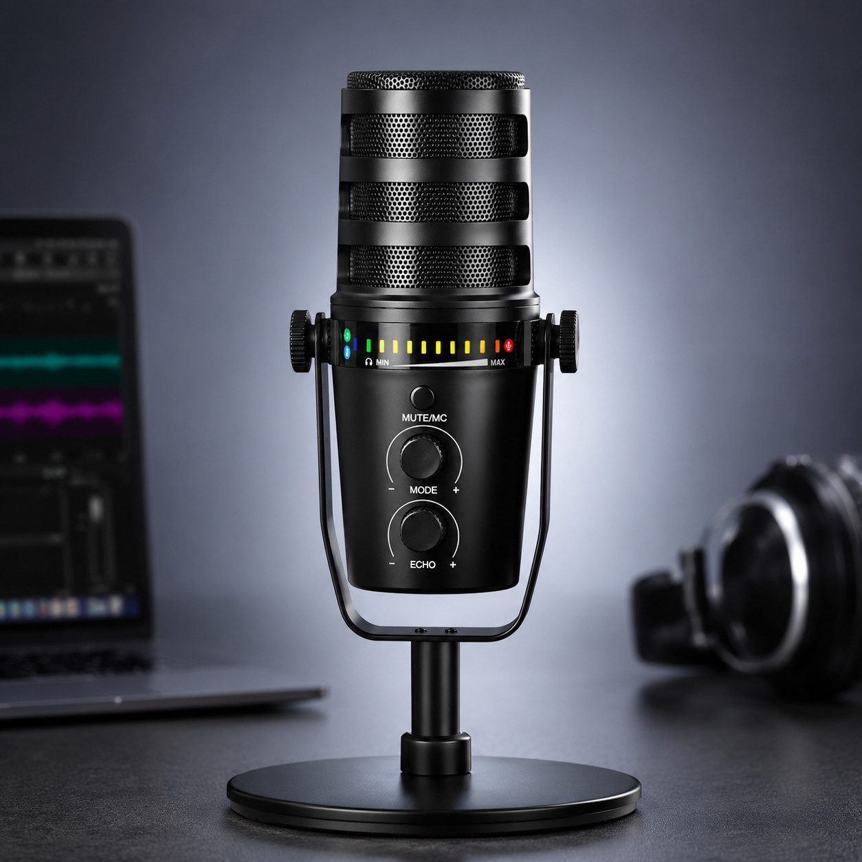 ibettertec Mikrofon Dynamisches Microphone mit XLR/USB Kabel mit Verstellbarer Ständerfuß (Packung), für Podcast-Studios,Kompatibel mit Windows und Mac OS