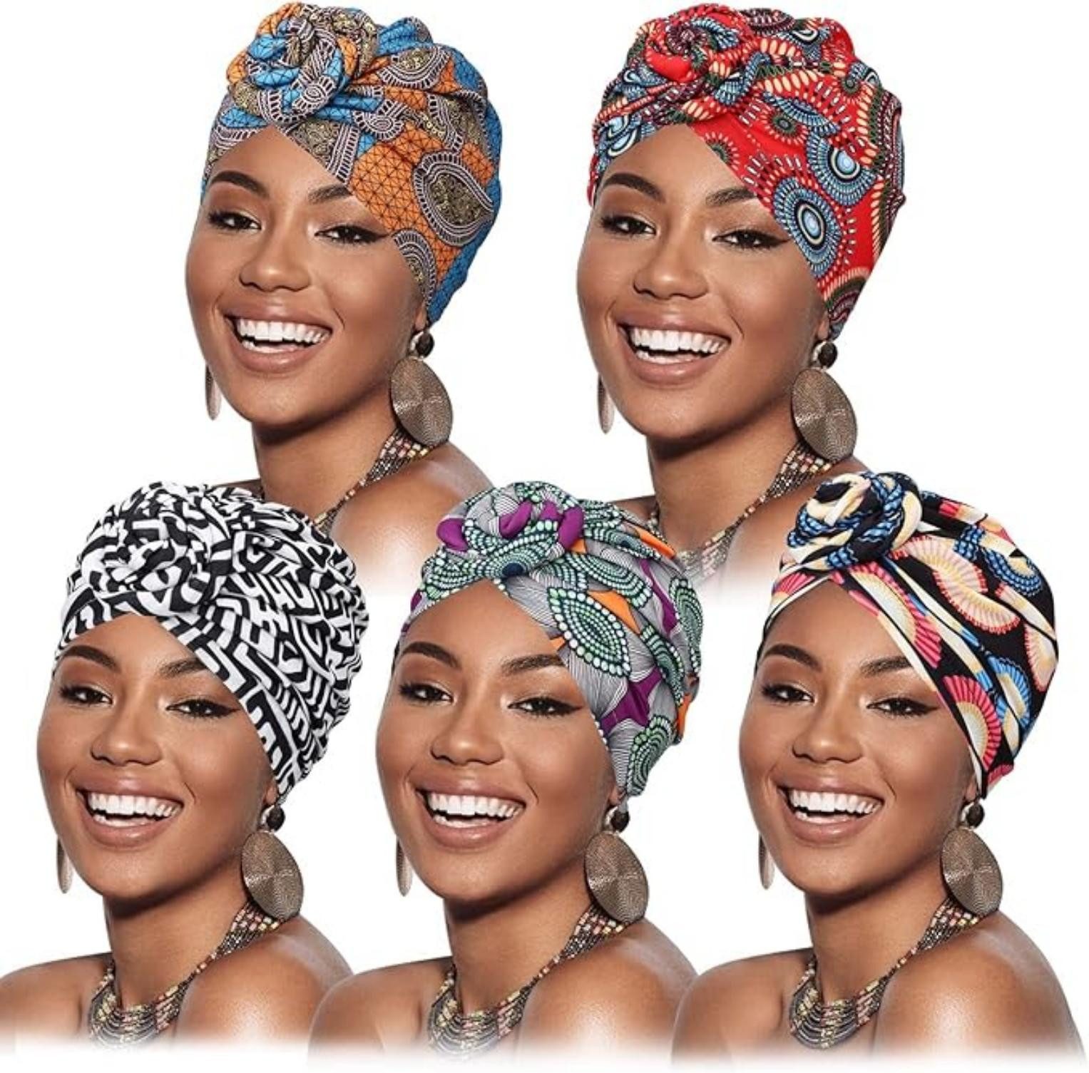 Zaewry Turbanmütze 5 Stücke Afrikanischen Turban für Damen Soft Vorgebunden