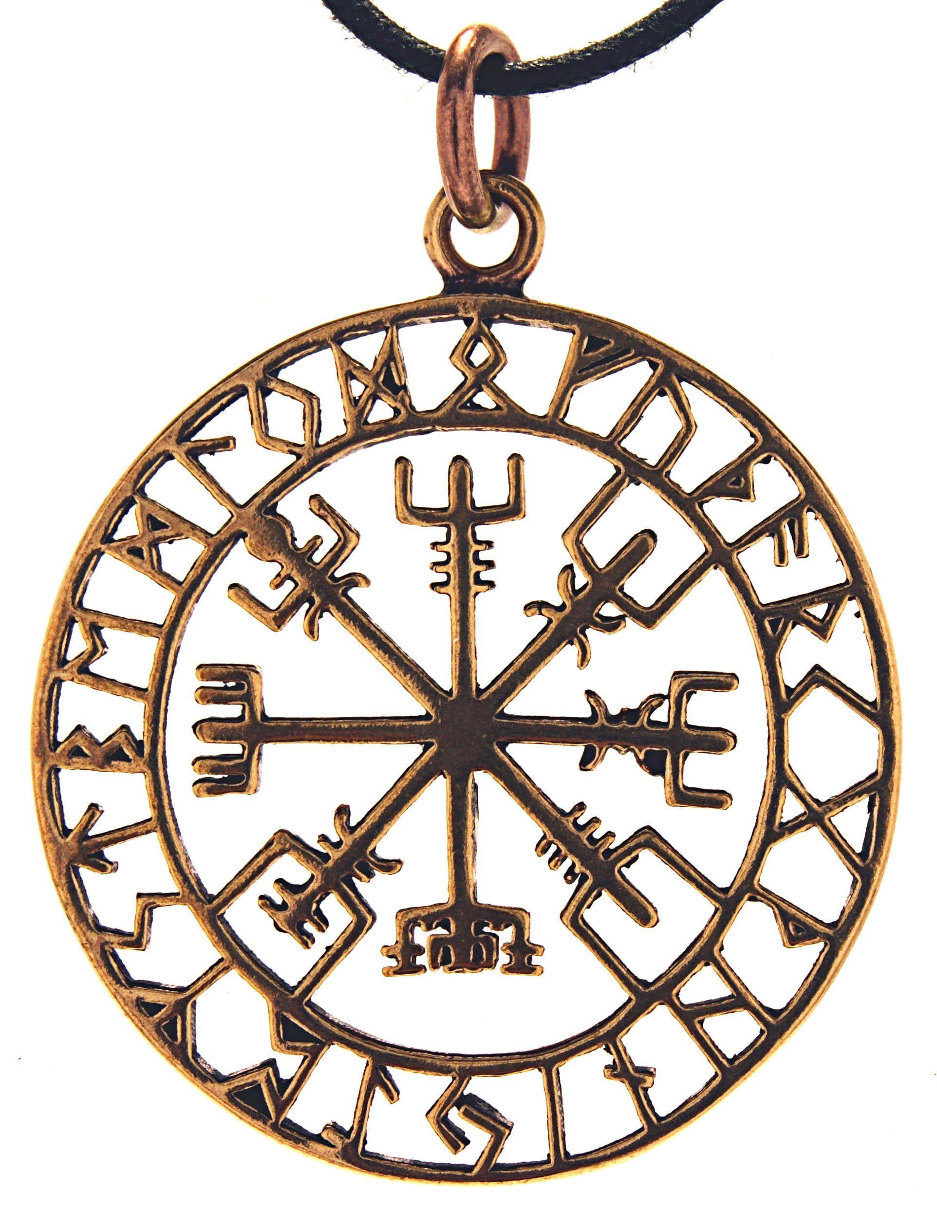Weg Anhänger Wikinger of Kiss Runen Vegvisir Wikingerkompass Kompass Bronze Nr Leather Band 122 Kettenanhänger