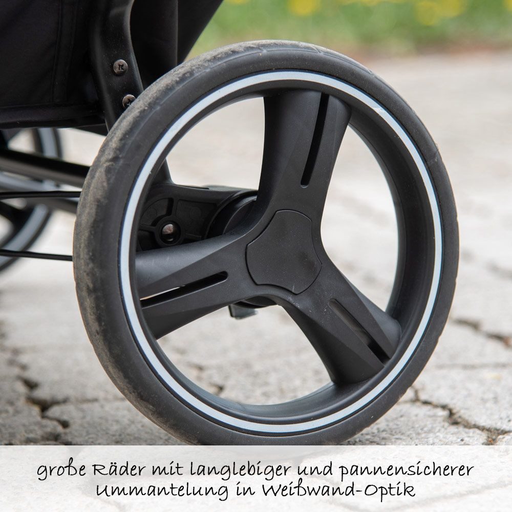 ABC Design Twin Buggy - Circle Line - Woven Graphite, (8-piece set), Twin Buggy with Reclining Function (including Rain Cover)