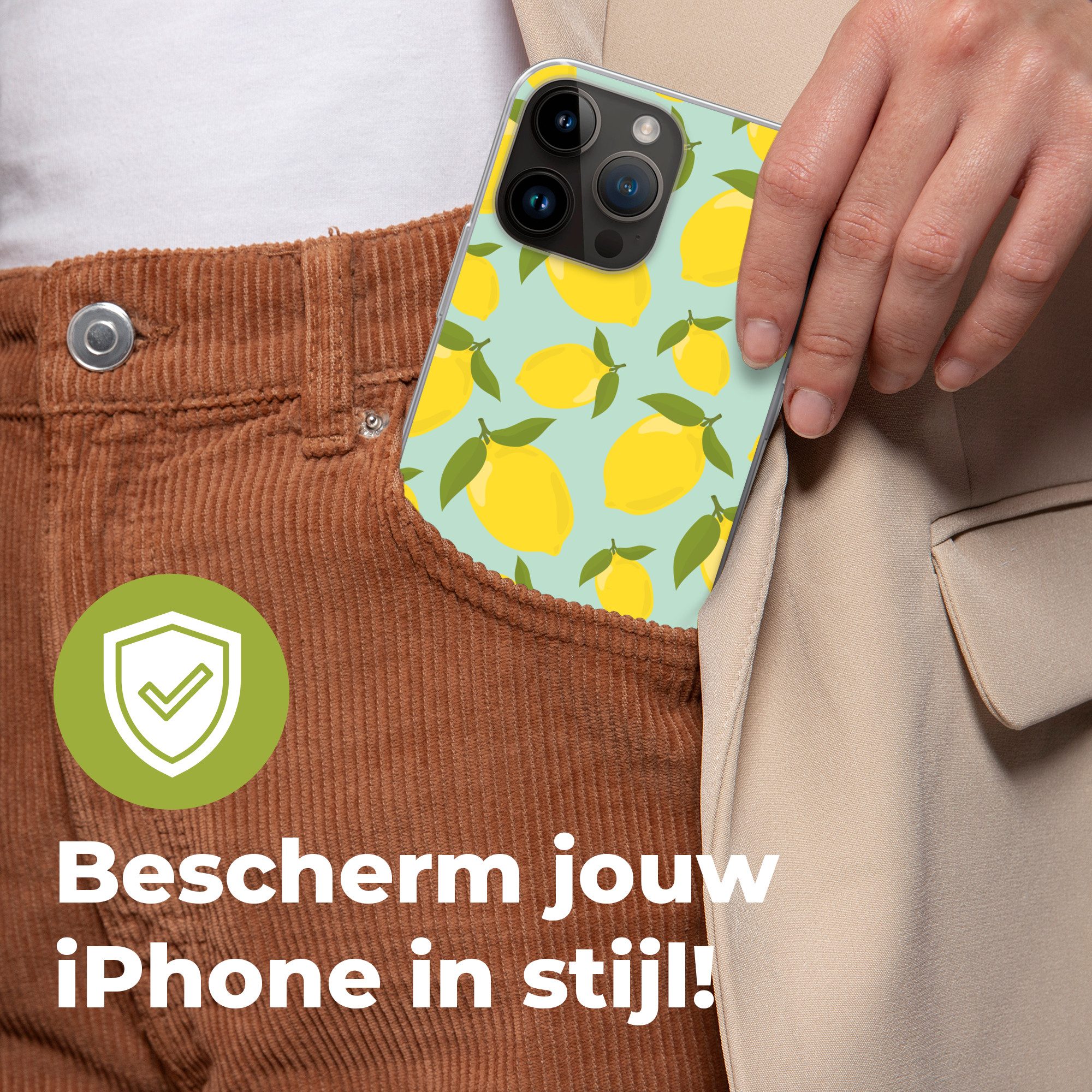 MuchoWow Handyhülle für Apple iPhone 14 Pro Max Muster Zitronen - Gelb - Blau - Muster - F, Smartphone-Bumper, Print, Handy Schutzhülle Dünn