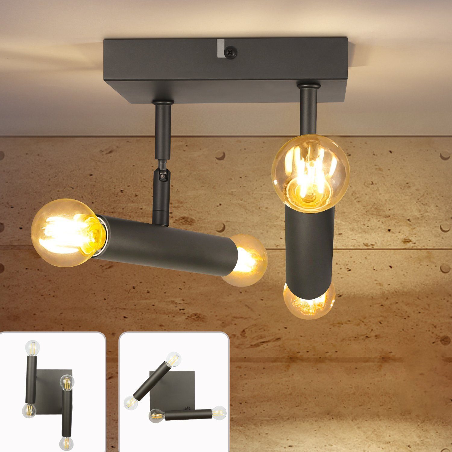 Nettlife Deckenleuchte Retro Industrial Metall E14 Schwenkbar, LED wechselbar, Anti-Oxidation, kein Ausbleichen