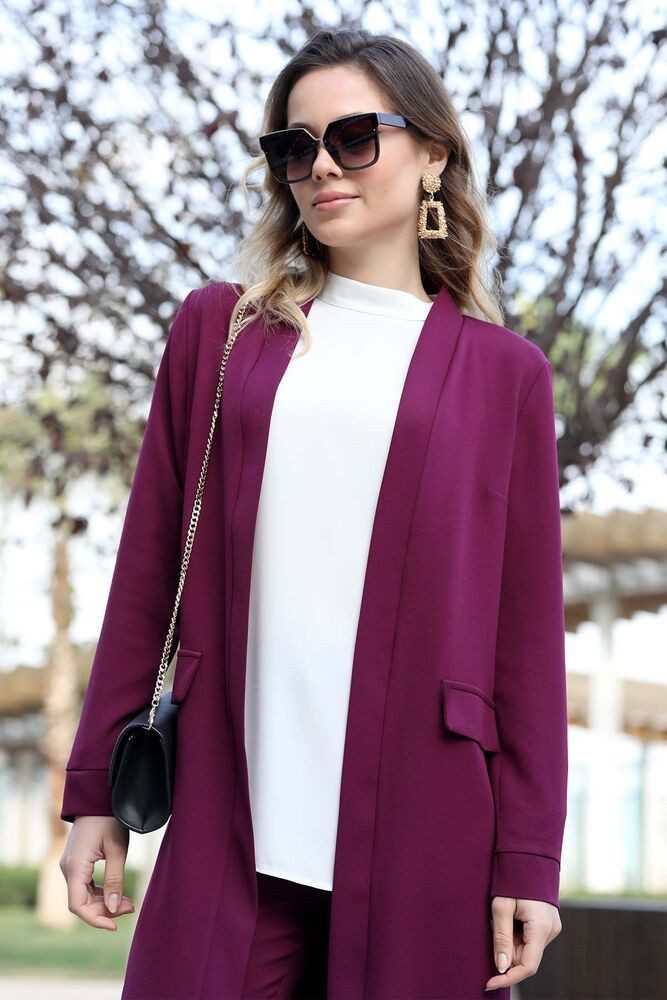 Modavitrini Hosenanzug Zweiteiler Damen Anzug Langarm Longblazer mit Hose Modest Fashion (Anzug Set) Offene Front ohne Verschluss – Bild 4 von 5