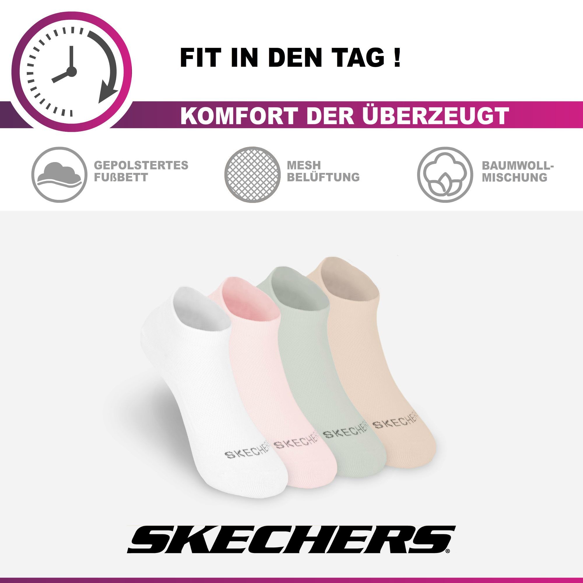 Skechers Socken Damen - Atmungsaktiv und komfortabel - Performance für den Tag Mesh-Belüftung für optimale Luftzirkulation - Weicher Bund