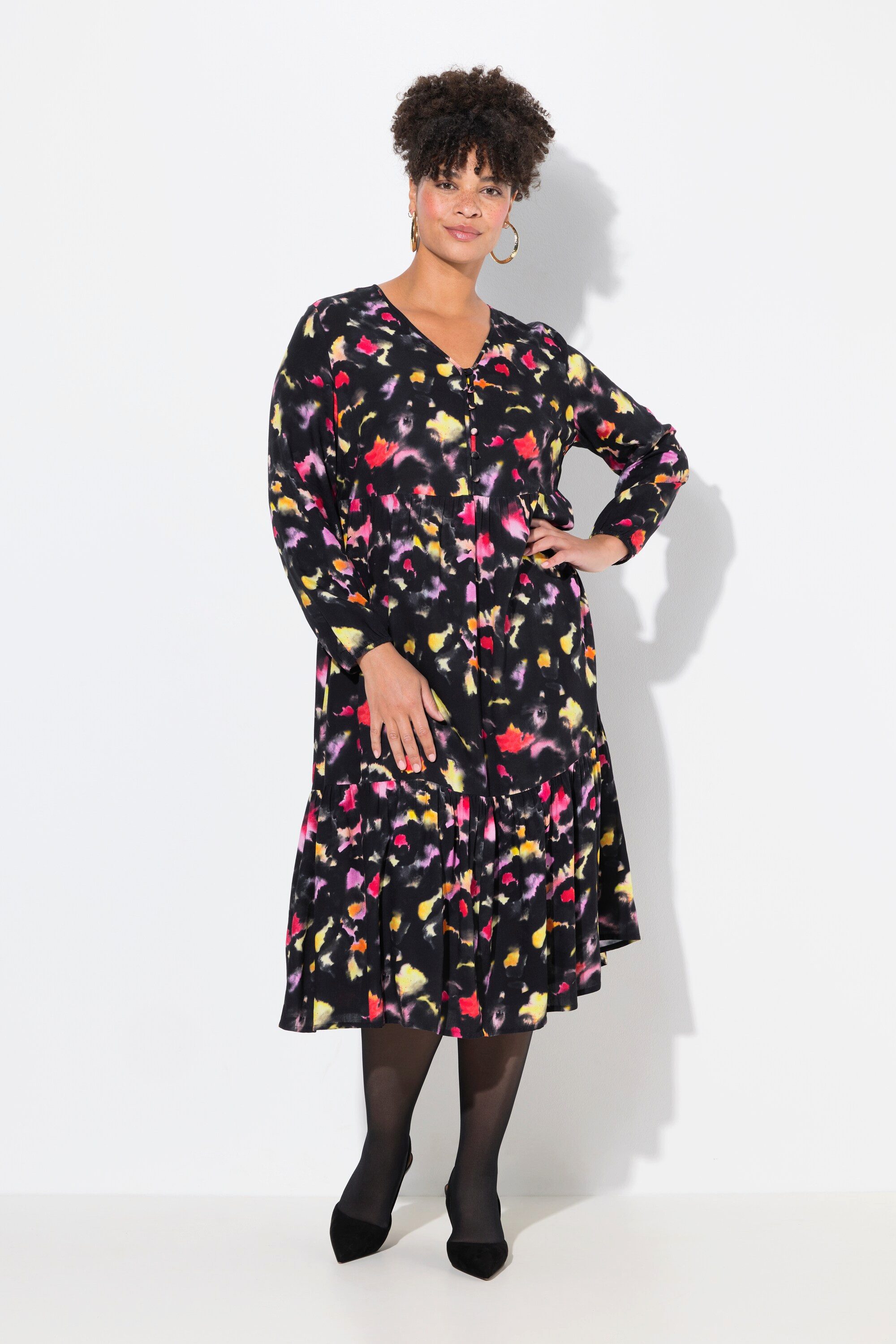 Jerseykleid Midikleid Alloverdruck Volants