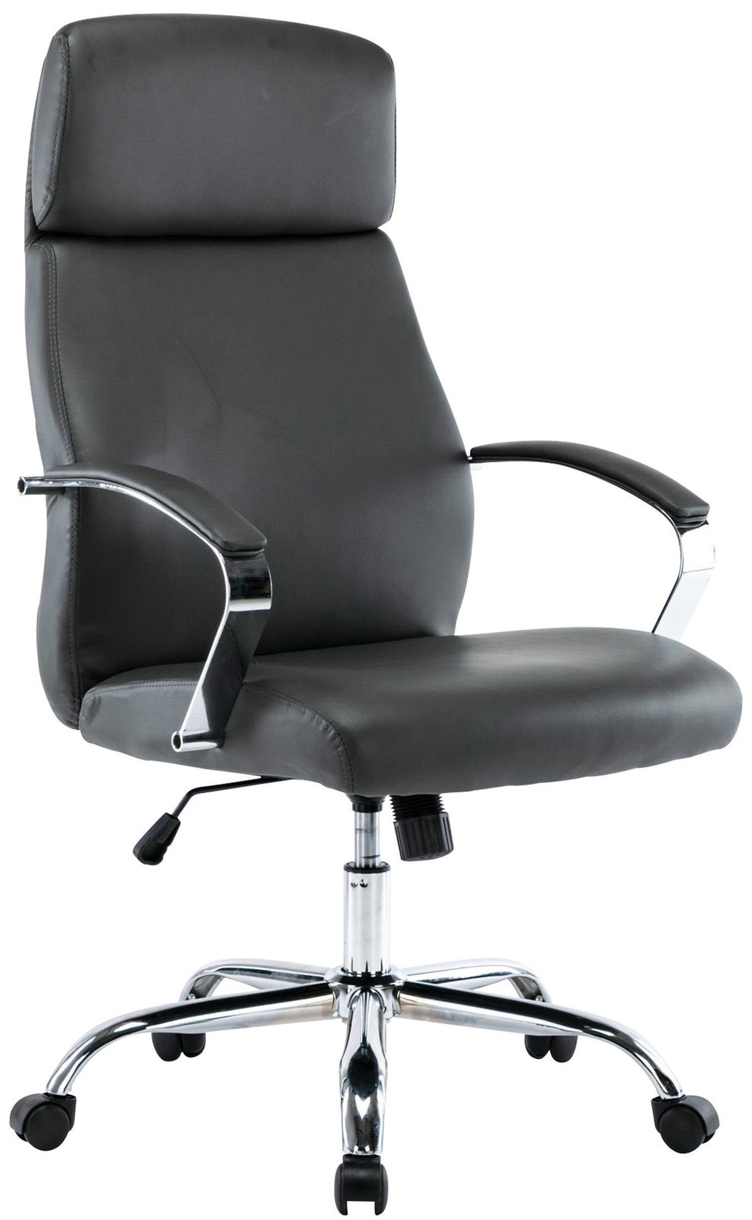 Sitzfläche: höhenverstellbar Kunstleder Drehstuhl, Gestell: TPFLiving - (Schreibtischstuhl, Konferenzstuhl), Fargo und chrom Bürostuhl - Chefsessel, grau bequemer mit 360° drehbar Rückenlehne Metall