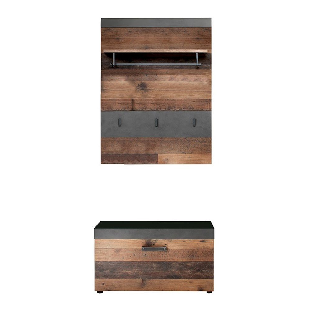 trendteam Garderoben-Set, Garderoben-Kombi Garderobenmöbel Kommode Braun/Grau 80x192x37cm