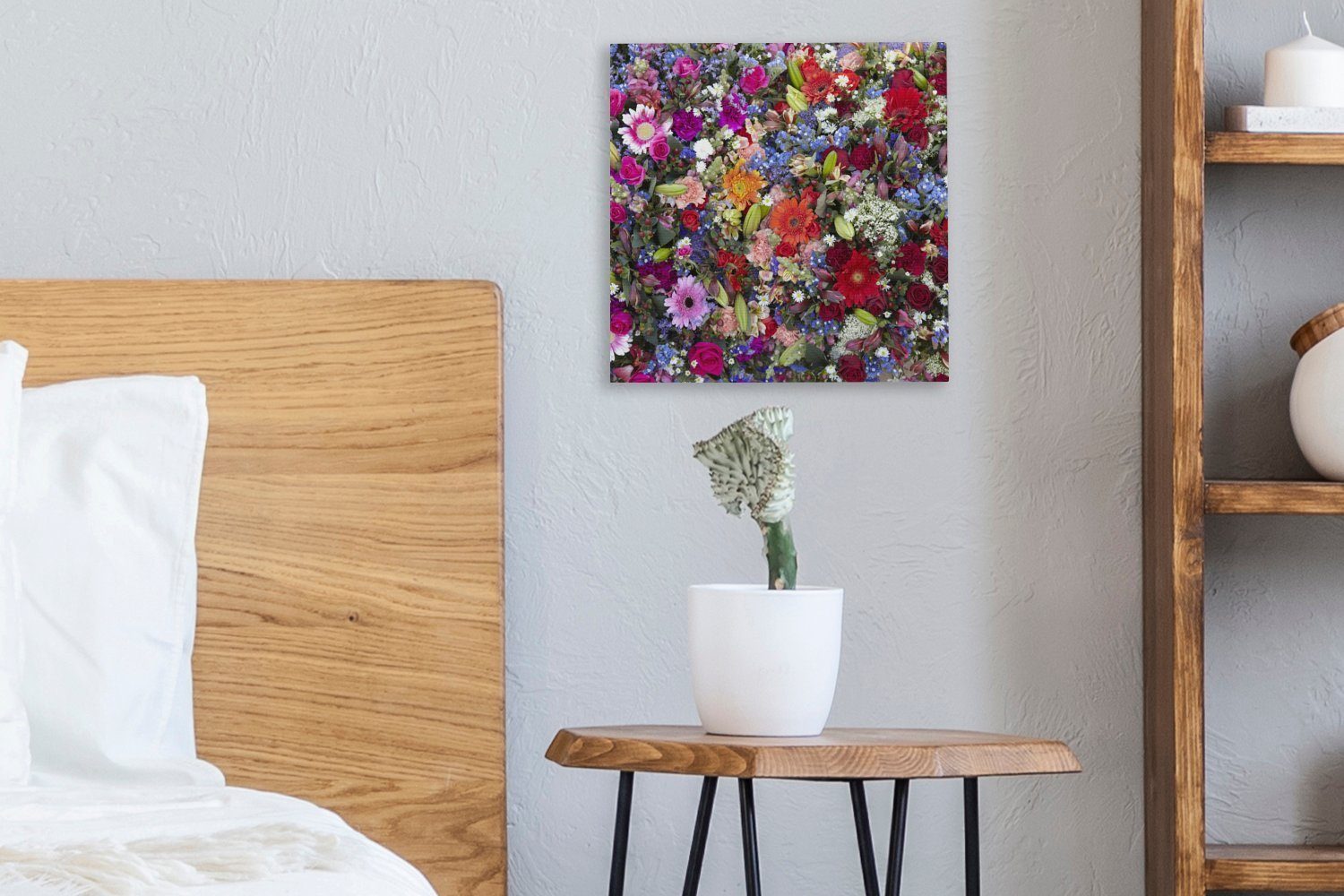 Bilder Leinwand Wohnzimmer Farben, (1 OneMillionCanvasses® Schlafzimmer St), Ein florales leuchtenden für mit Design Leinwandbild