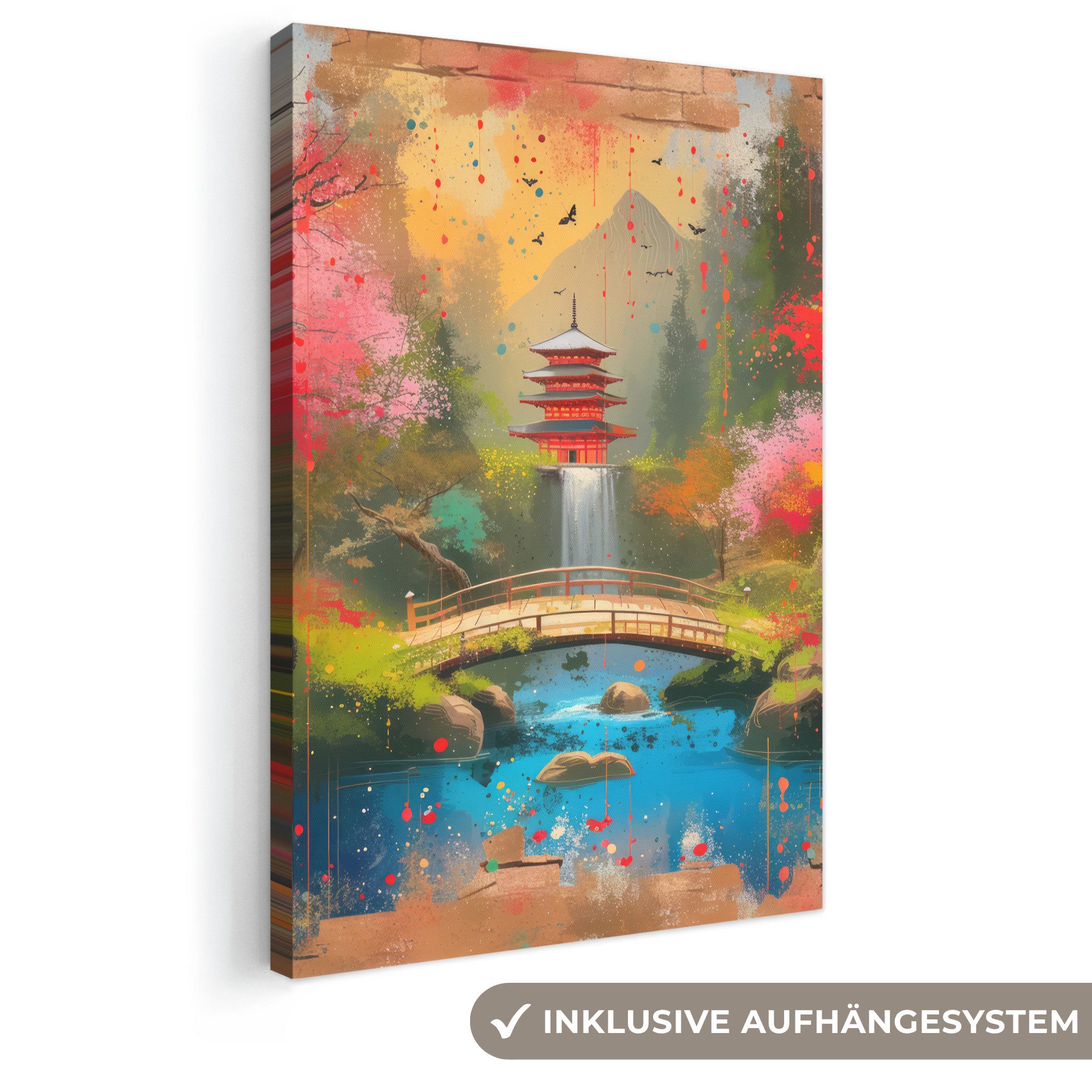 OneMillionCanvasses® Leinwandbild Graffiti - Japanischer Garten - Farbenfroh - Japan - Straßenkunst, Fotodruck (1 St), Leinwand Canvas Wandbild, Wanddekoration 20x30 cm