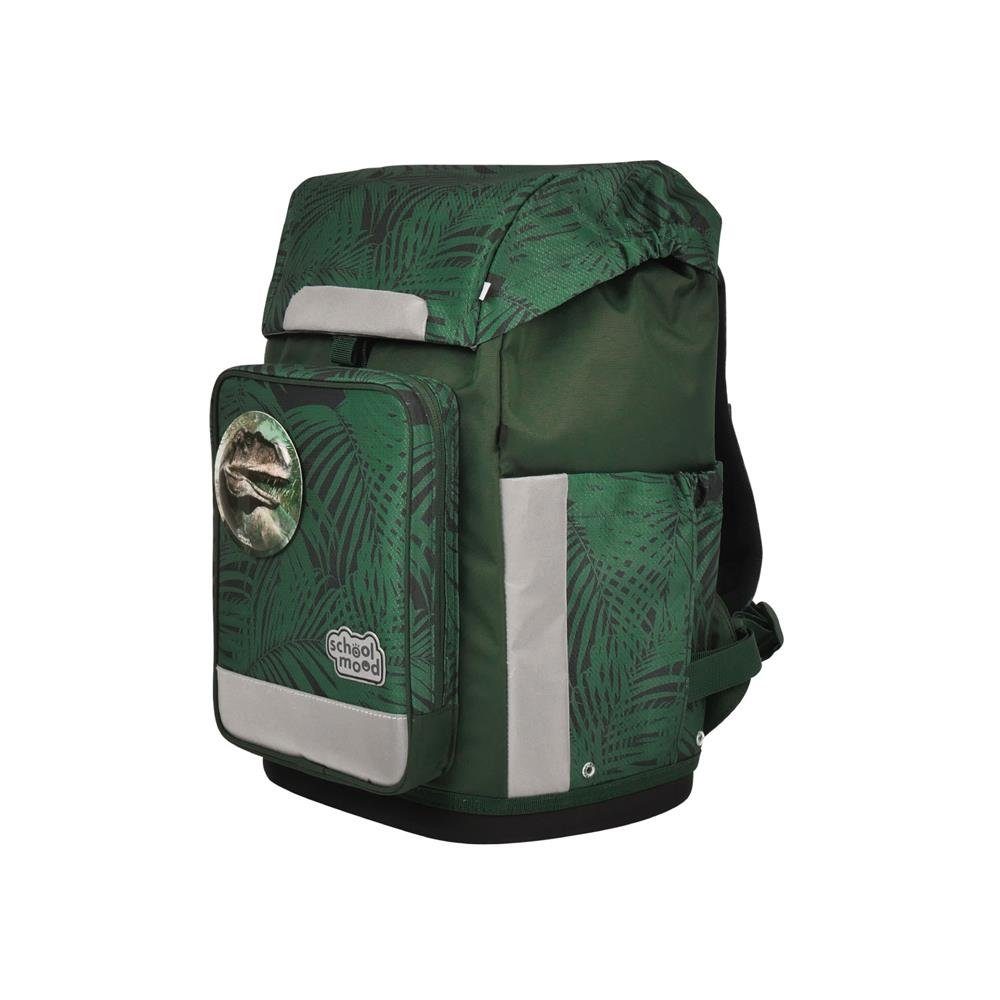 SCHOOL-MOOD® Schulranzen Rebel Air+ Daniel Dinosaurier (Set, 8-tlg., inkl. Turnbeutel, Etui, Schlamperrolle, Brustbeutel, Brotdose, Patchy-Set (3-tlg), Grün, leichter Ranzen für Grundschule