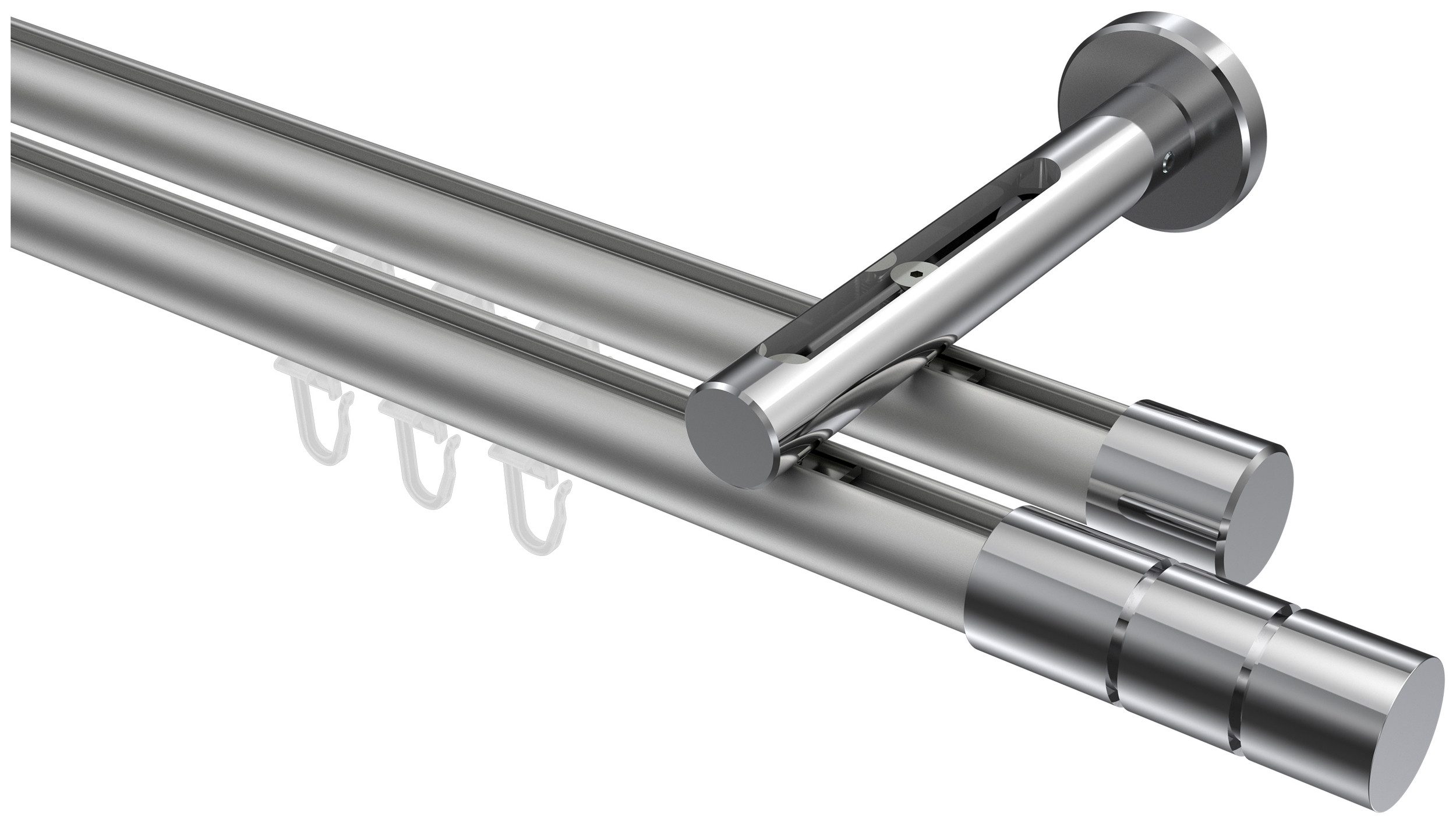 INTERDECO Innenlaufschiene Siteno Elanto, Ø 20 mm, 2-läufig, Fixmaß, kürzbar, Wandmontage, Aluminium, Silbergrau / Chrom / Bicolor