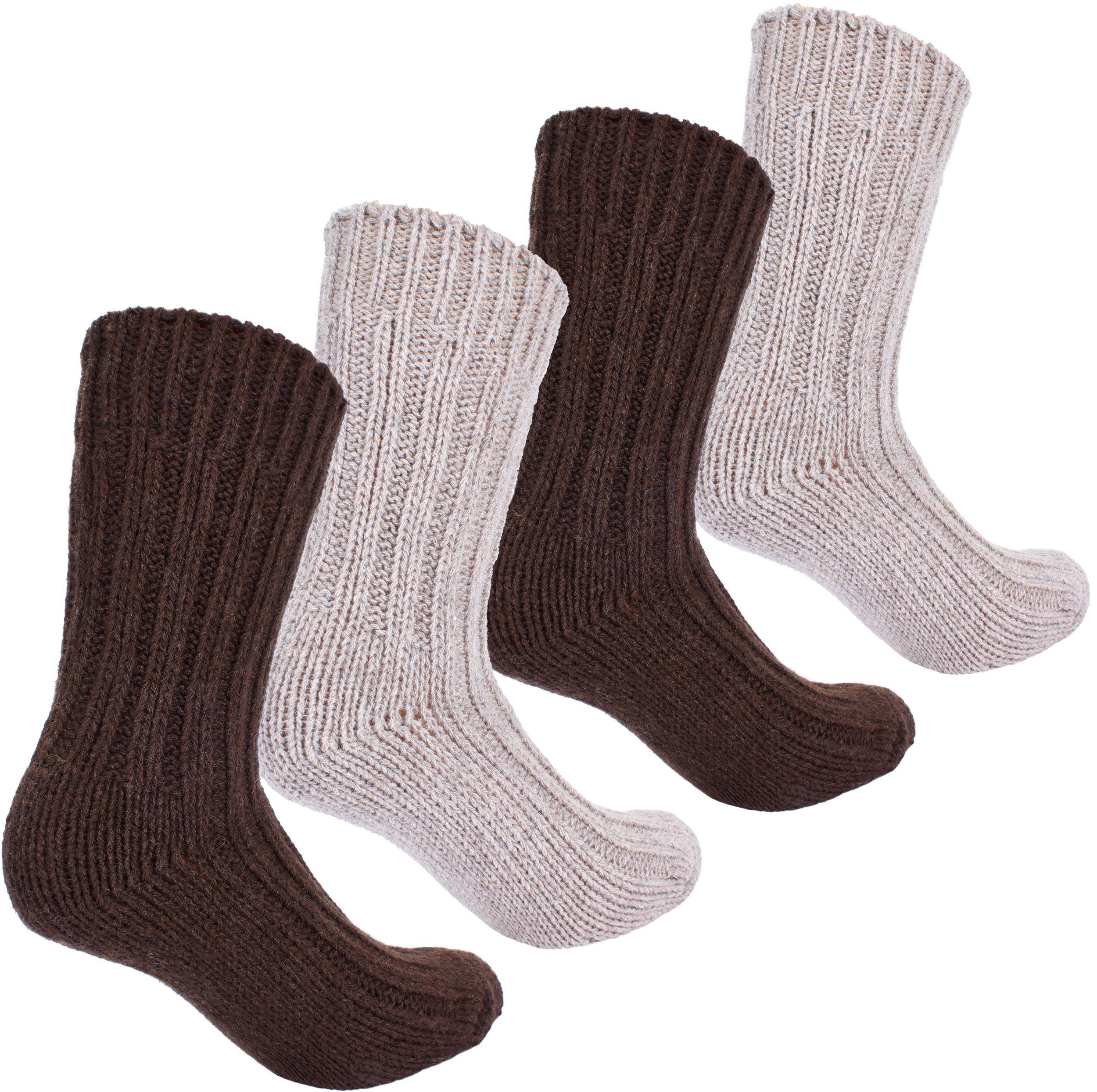 BRUBAKER Kuschelsocken (4-Paar, Damen Anteil) Kaschmir-Socken Grobstrick für Cashmere Herren warme 40% Braun 48% Schafswolle und Wintersocken und