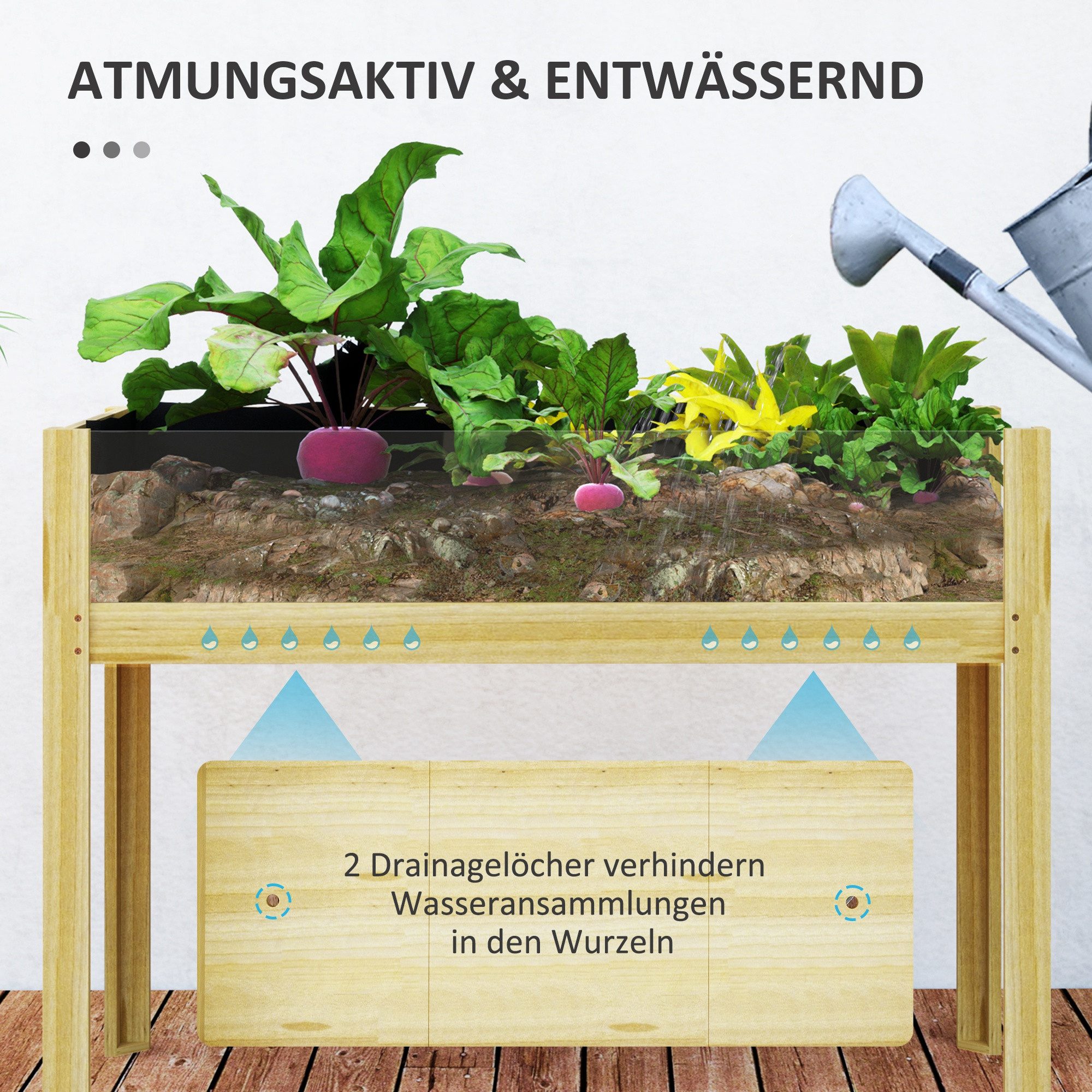 Outsunny Hochbeet mit Acrylplatten, mit Ablauflöcher, aus Holz, wetterbeständig (erhöhtes Kräuterbeet, 1 St., Gemüsebeet), für Garten, Balkon, 110 x 50 x 80 cm Naturholz