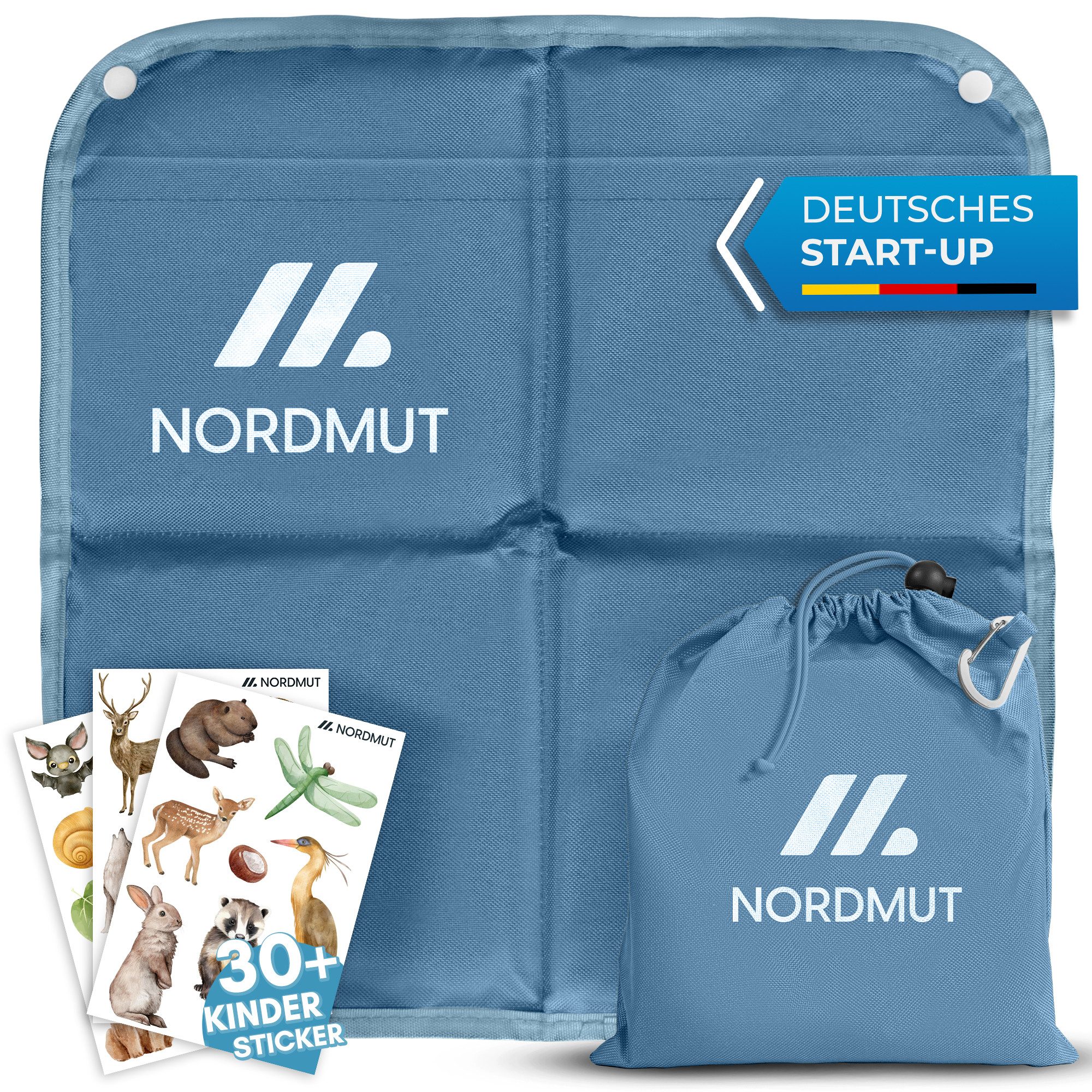 Nordmut Thermositzkissen Sitzkissen Outdoor Kinder, faltbar wetterfest, Camping, Kindergarten, Spar-Set, 1-tlg., Nordmut Ylläs + Transportbeutel + Karabiner, isolierend, wasserabweisend, ultraleicht, rutschfest, Karabinerhaken
