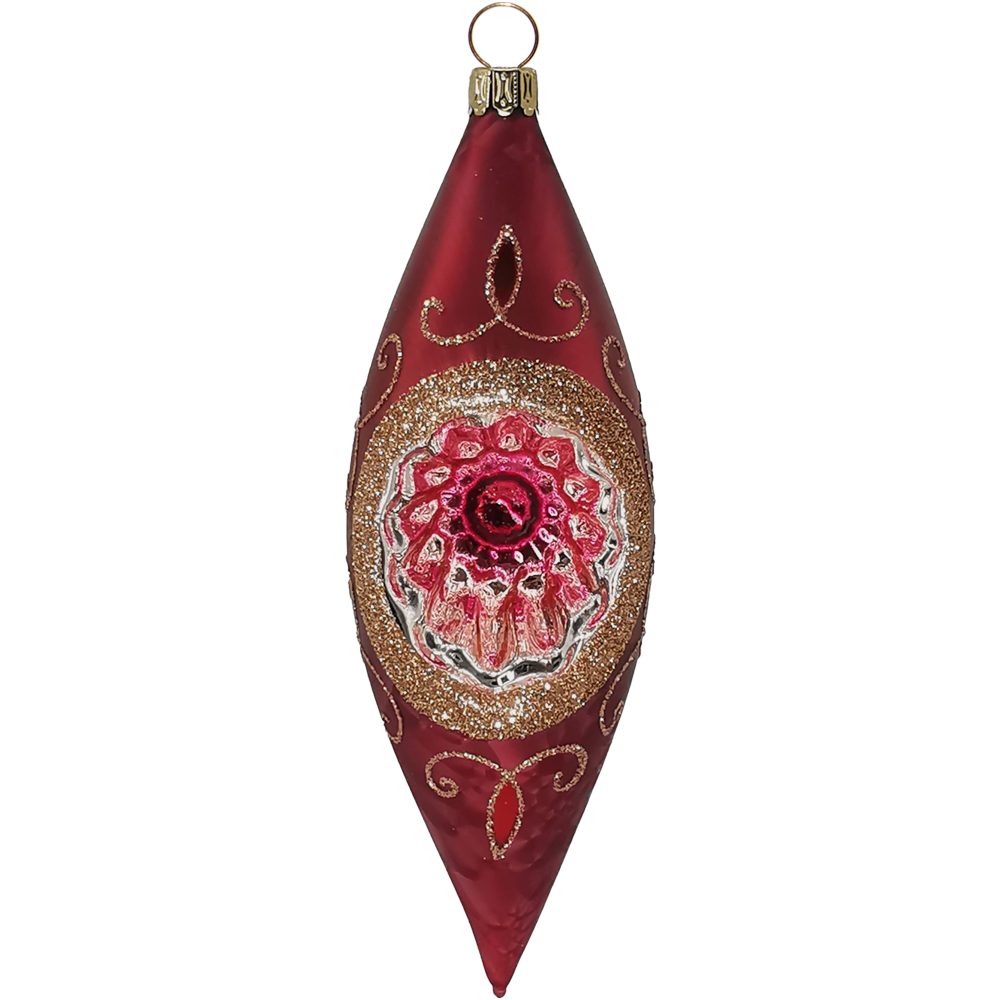 Schatzhauser Christbaumschmuck Reflex Olive Spitzenbordüre Marsalarot Eis 15cm (1-tlg), mundgeblasen, handbemalt