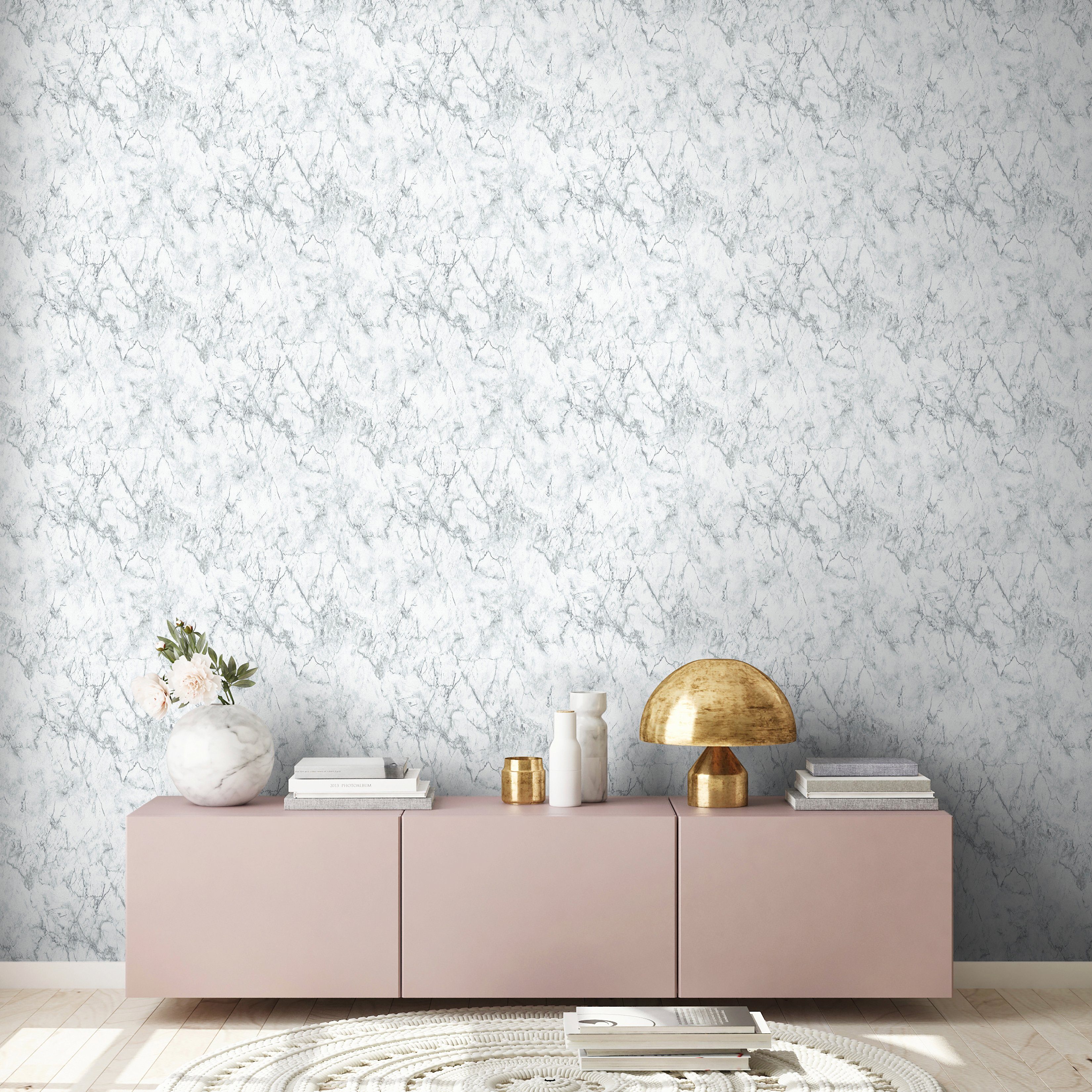 living walls Vliestapete Materials, Moderne Tapete weiß/silbergrau Marmor