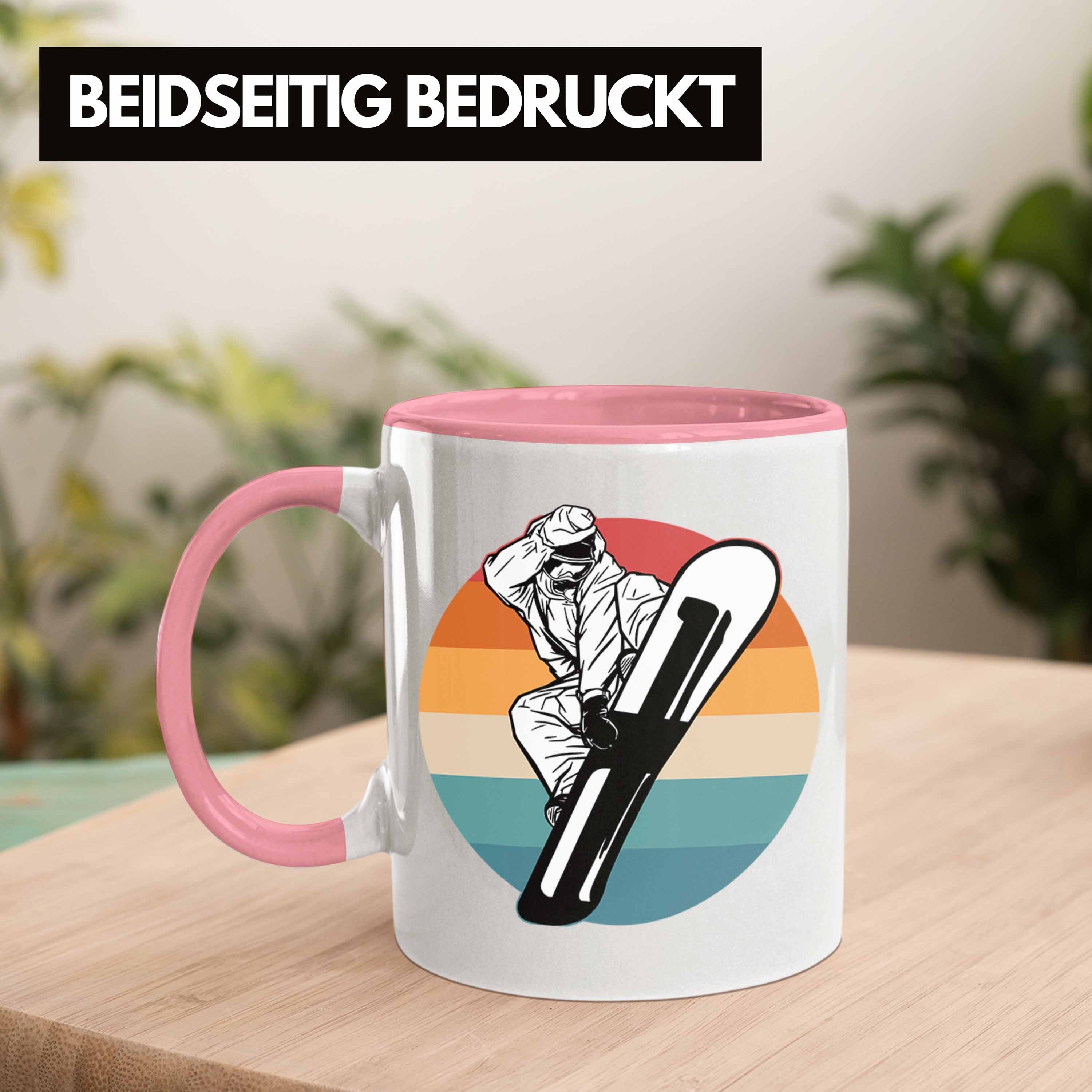 Trendation Tasse Trendation - Tasse Rosa Grafik Retro Lustige Snowboardfahrer Geschenk Snowboard