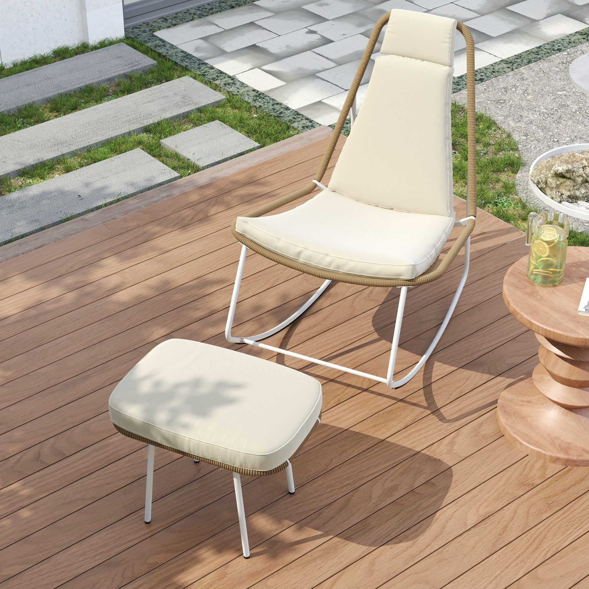 Flieks Balkonset, Gartenmöbel Schaukelstuhl mit Hocker günstig online kaufen