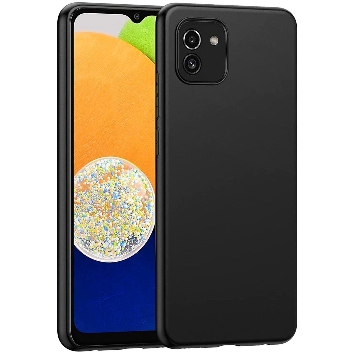CoolGadget Handyhülle Handy Schutzhülle für Samsung Galaxy A03 matt schwarz 6,5 Zoll, Silikon TPU Hülle Schutz Tasche Cover schlicht Slim Case