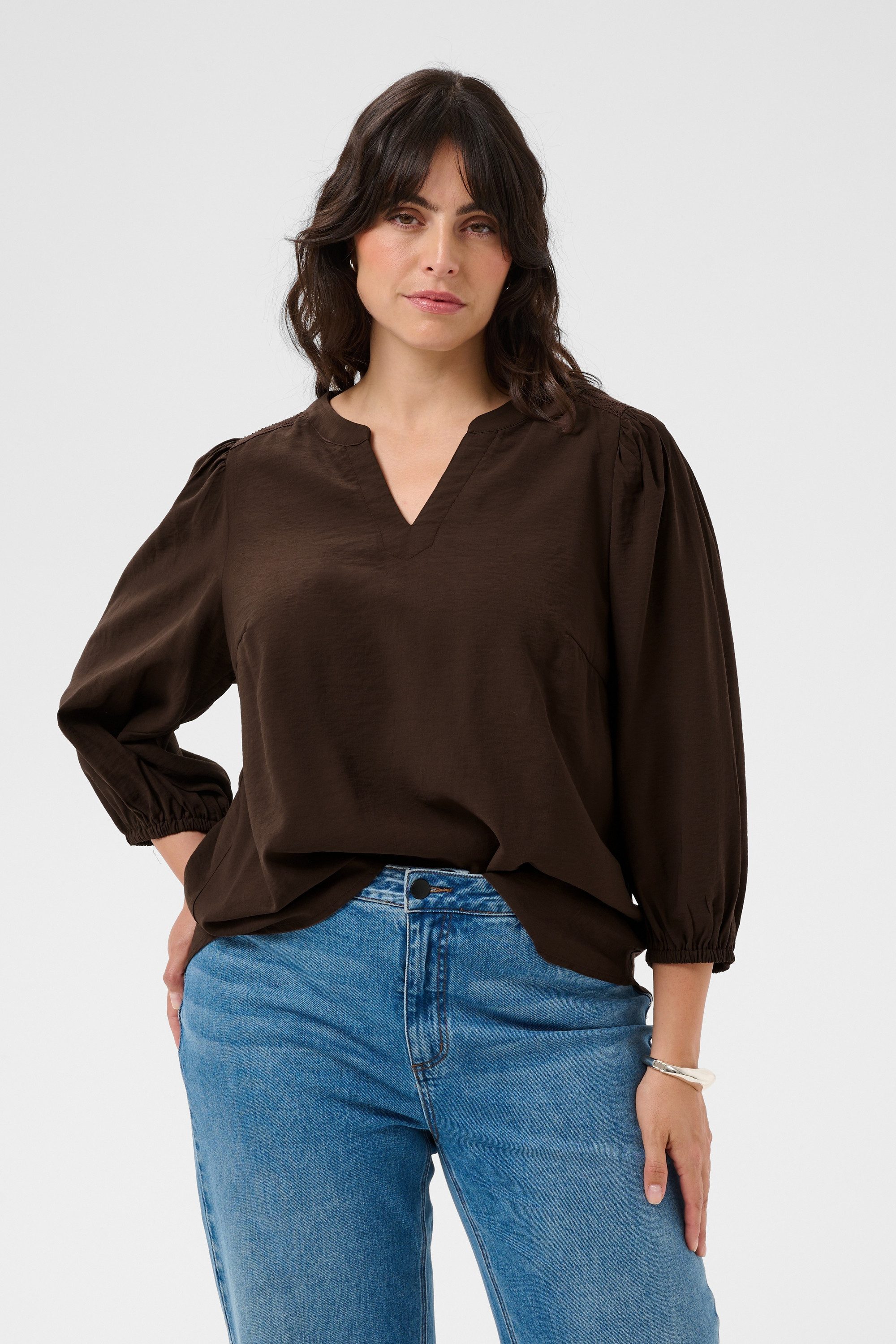 KAFFE Curve Langarmbluse Langarm-Bluse KCalberte Große Größen