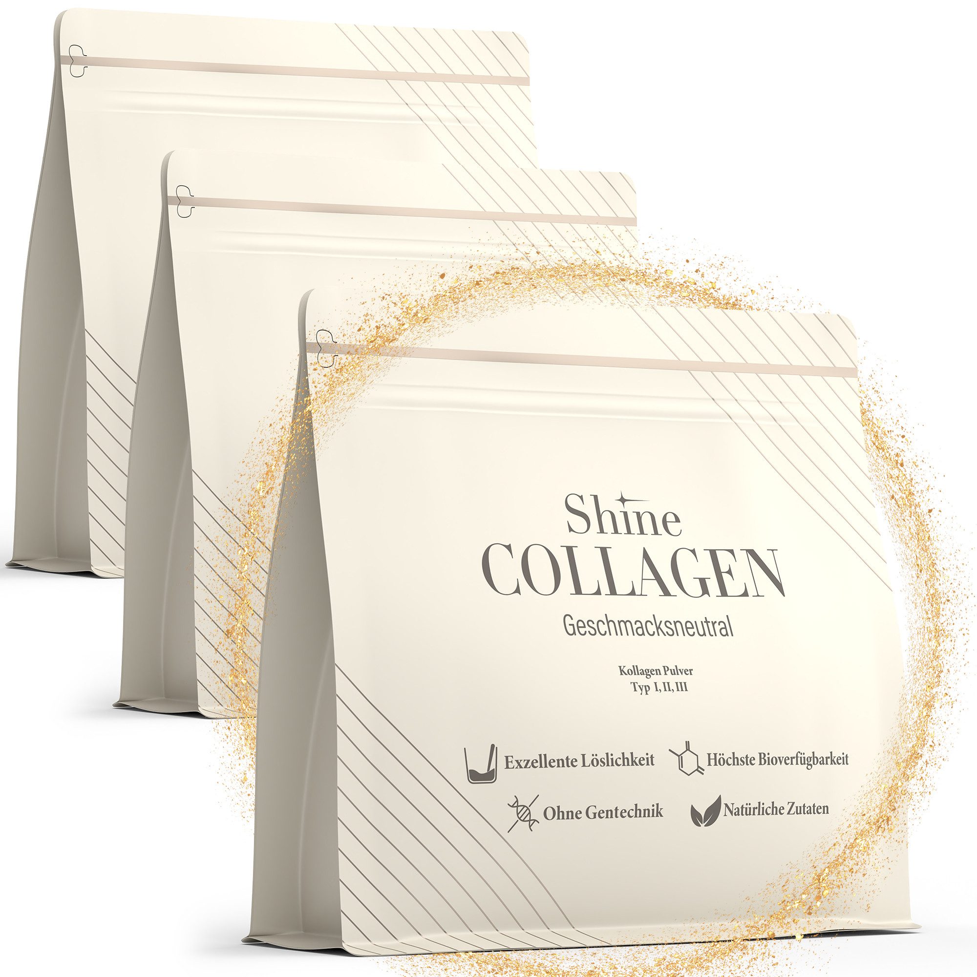 Shine Collagen Pulver - 100% Kollagen Peptide, Premium Hydrolsat Typ 1,2 und 3 Pulver, 1500 g, Perfekte Löslichkeit, Geschmachsneutral