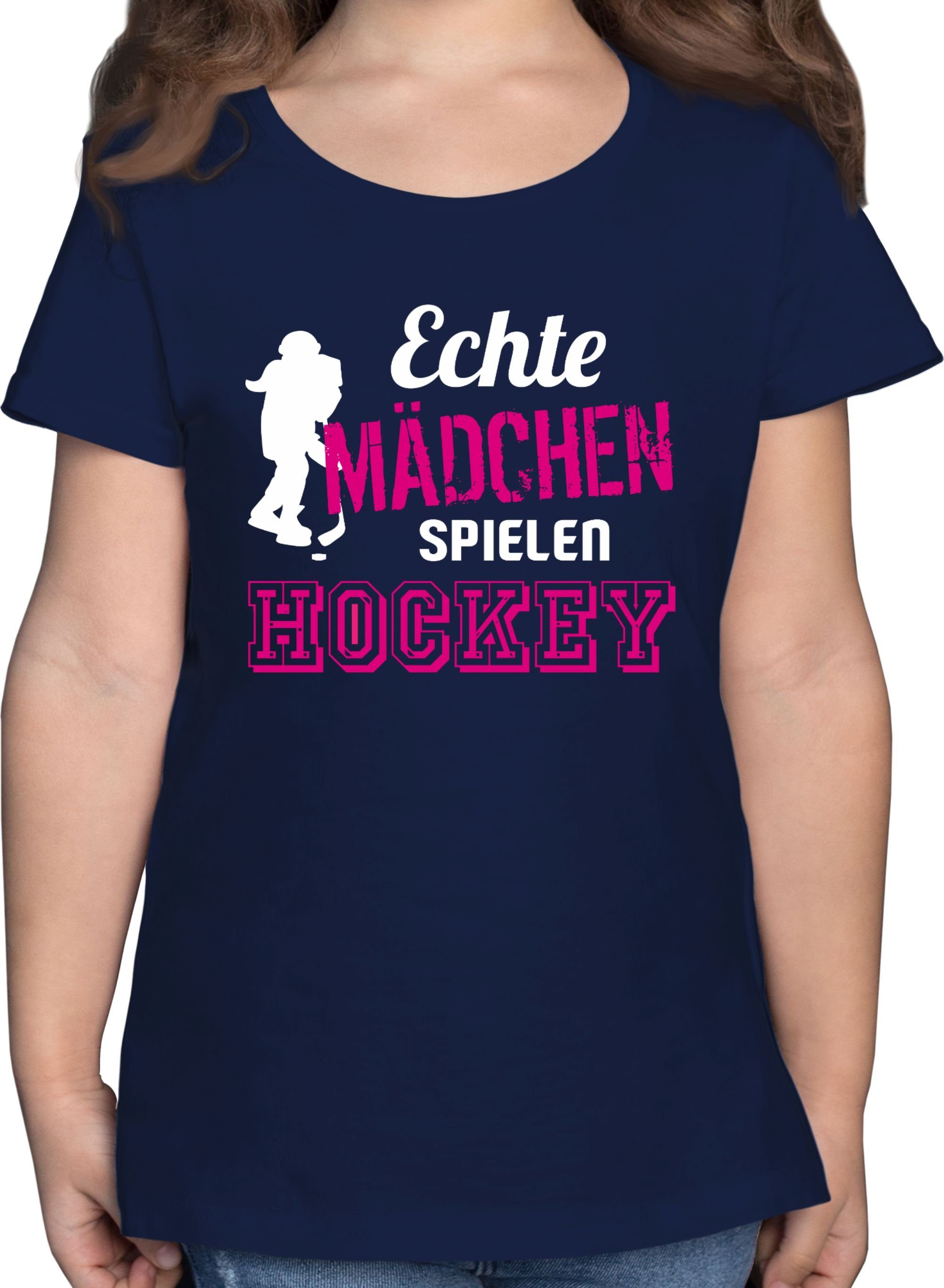 Shirtracer T-Shirt Echte Mädchen spielen Hockey Kinder Sport Kleidung 1 Dunkelblau