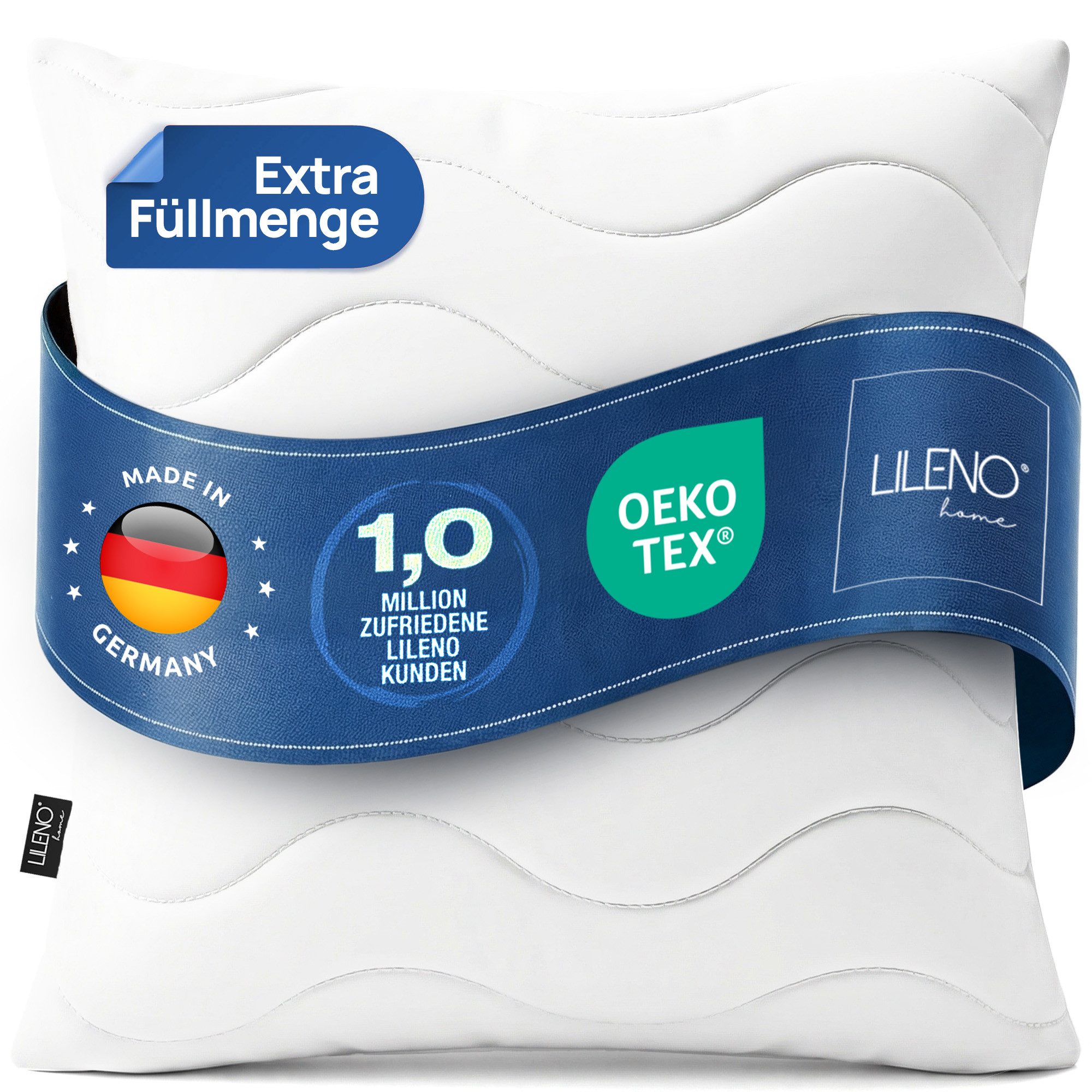 LILENO HOME Kopfkissen LILENO HOME Allergiker Kopfkissen Oeko-Tex & - Made in Germany, Füllung: 100% Polyester, Seitenschläfer, Bauchschläfer, Rückenschläfer, Spar-Set, 1er Set, Kopfkissen 80x80 cm HART mit 1.200g Füllung, allergikergeeignet