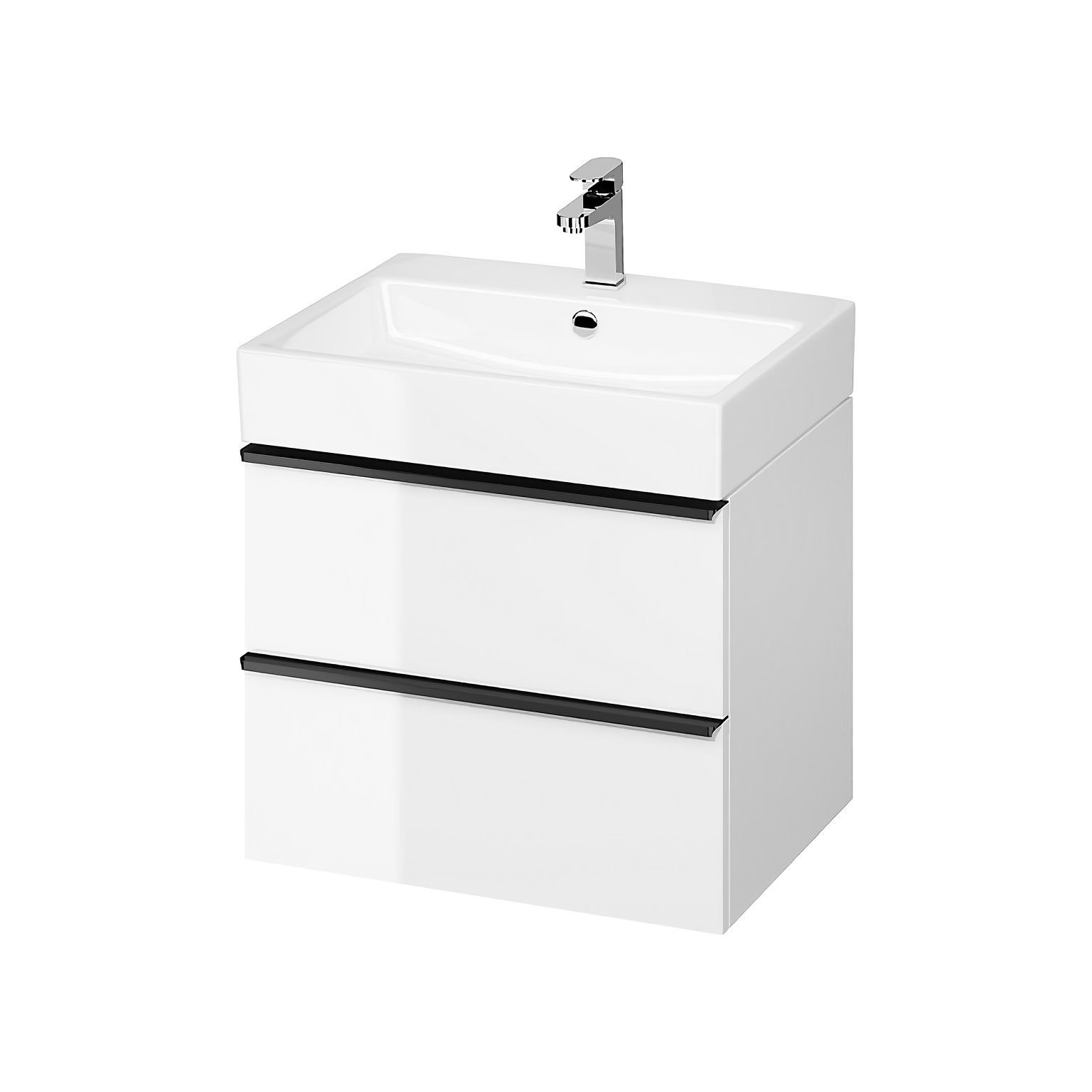 KOLMAN Waschbeckenunterschrank Badmöbel Set VIRGO 60 Badezimmerschrank (Schwarz Möbelgriffe) Schwarz | Weiß