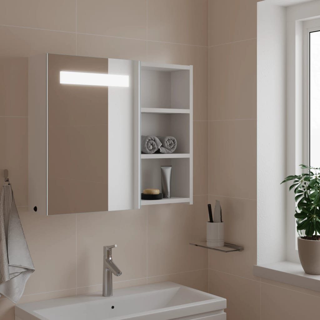vidaXL Badezimmerspiegelschrank Spiegelschrank mit cm (1-St) Weiß LED-Beleuchtung 60x13x52