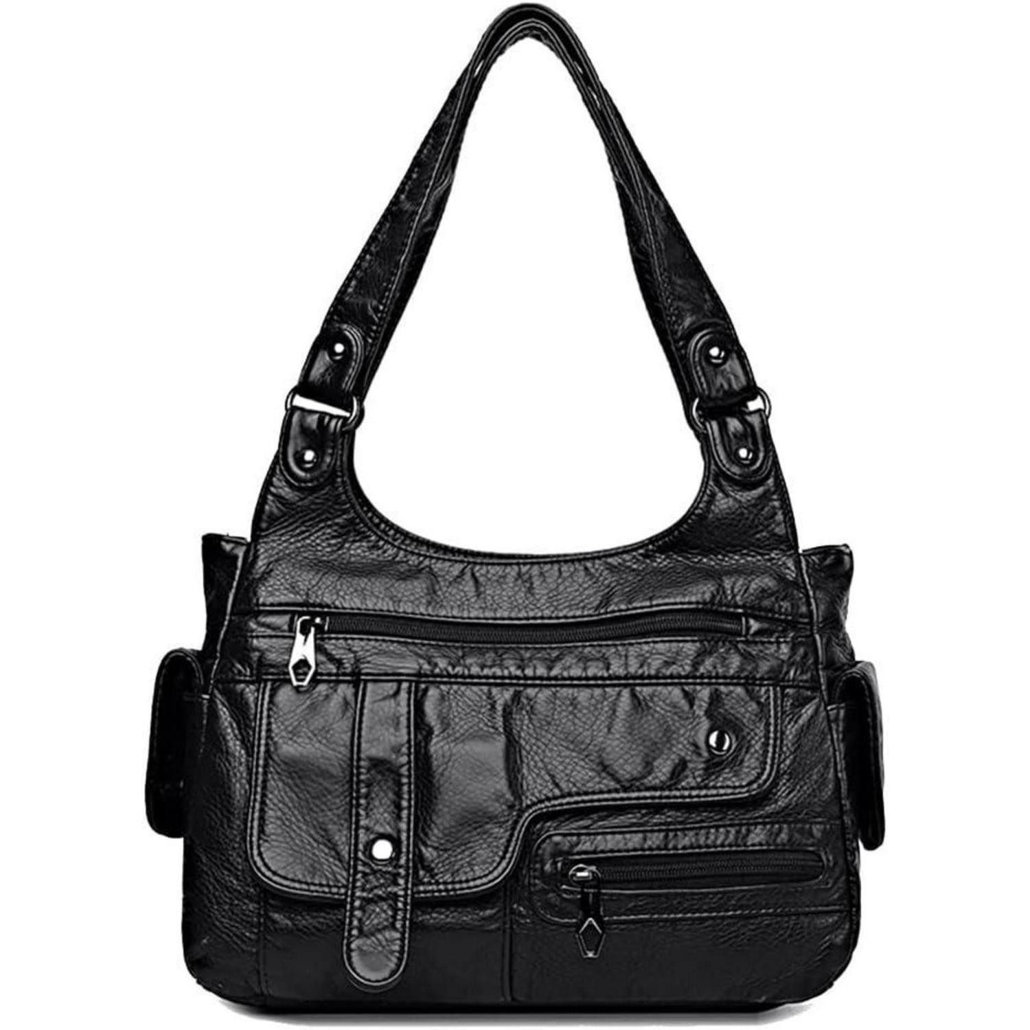 Hobo Damen Hobo Handtasche Vintage PU-Leder Schultertasche Schwarz