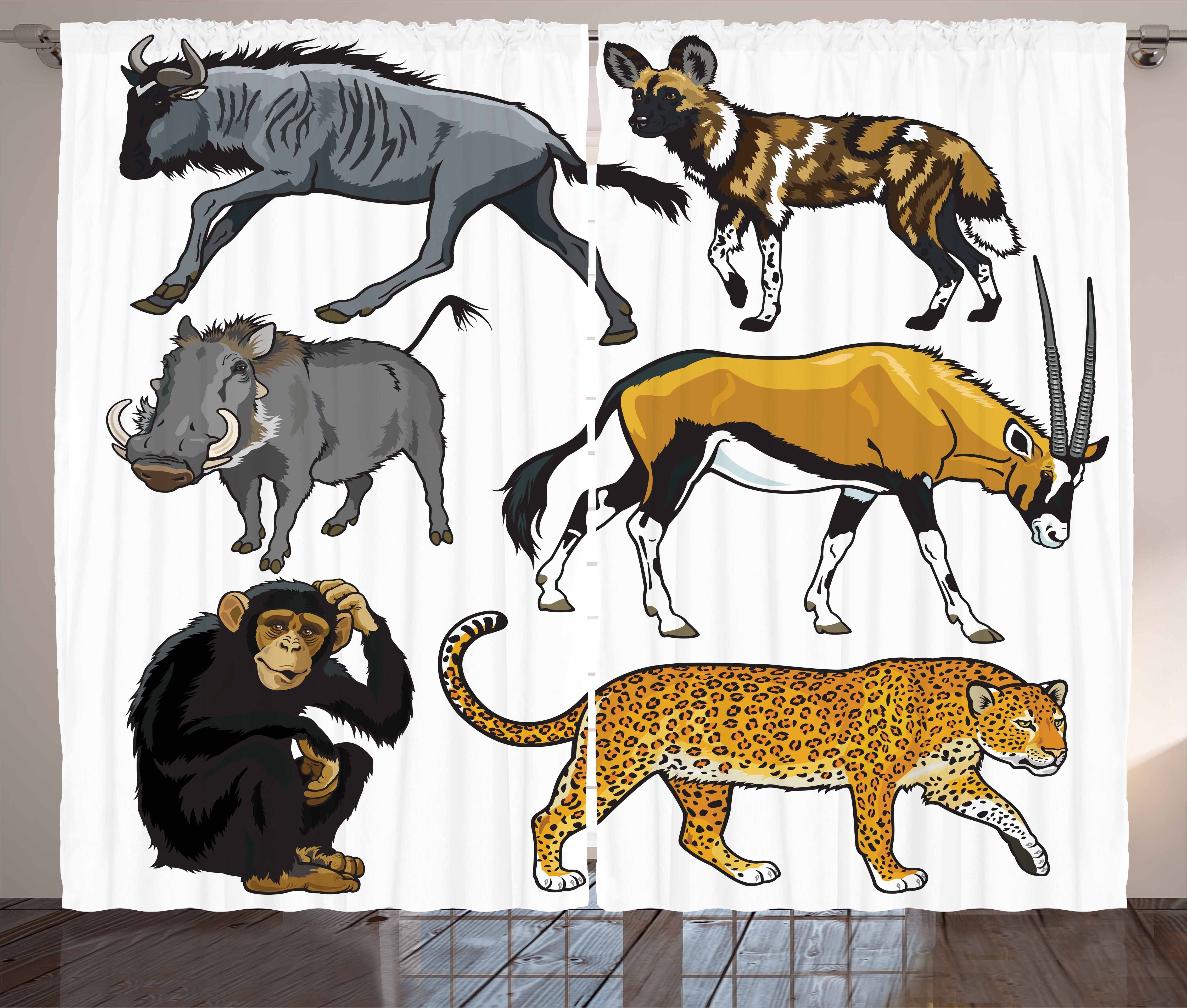 und Schlaufen Vorhang Schlafzimmer Cartoon Afrika mit Tiere Kräuselband Zoo Wilde Gardine Haken, Abakuhaus,