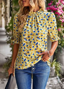 BlauWave Druckbluse Lässiges Shirt mit Blumendruck für Frauen (Geeignet für Reisen, 1-tlg., Geeignet für das tägliche Tragen) Urlaub Kurzarm Bluse