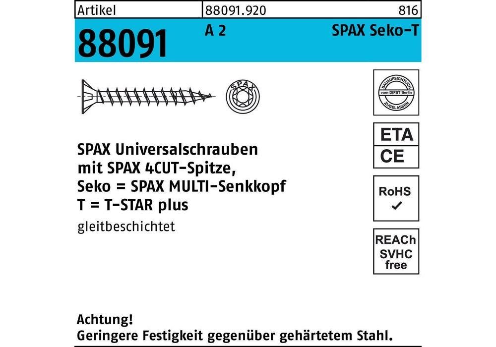 SPAX Senkschraube Schraube R 88091 Senkkopf T-STAR 6 x 60/53-T30 A 2 | Schrauben