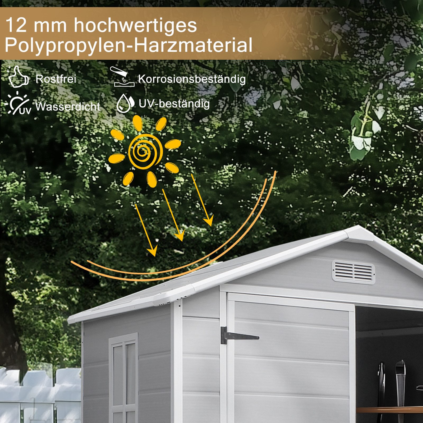 LALAHO Gartenhaus Geräteschuppen Kunststoff, BxT: 182x134 cm, 182 x 134 x 210 cm, Gerätehaus wetterfest, für Gärten – Bild 5 von 5