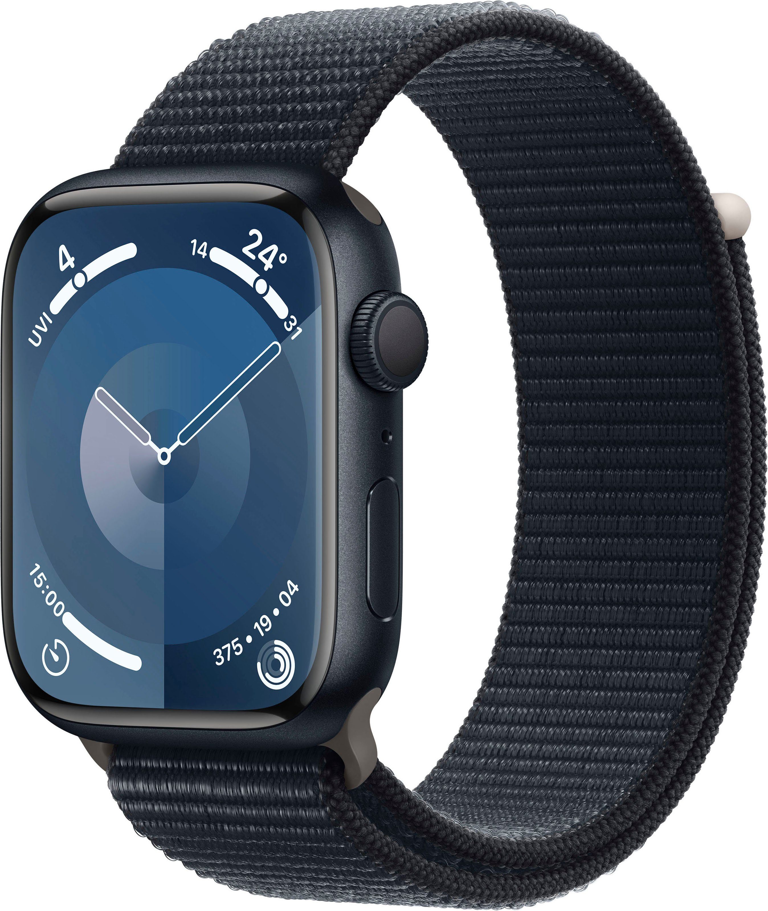 Apple Watch Series 9 GPS Aluminium 45mm One-Size Smartwatch (4,5 cm/1,77 Zoll, Watch OS 10), Sport Loop