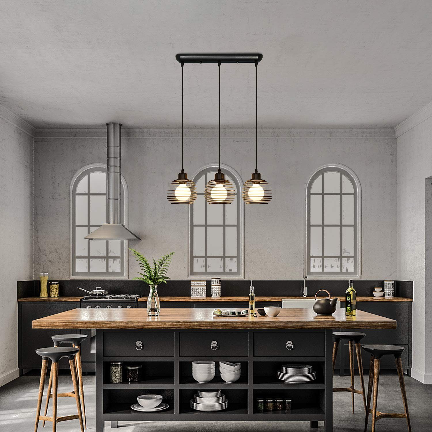 ZMH Pendelleuchte Esstisch 3/4-flammig, E27 Vintage Hängeleuchte mit Käfigschirm, höhenverstellbar, LED wechselbar, für Esszimmer, Küche, Wohnzimmer, Café und B – Bild 4 von 5
