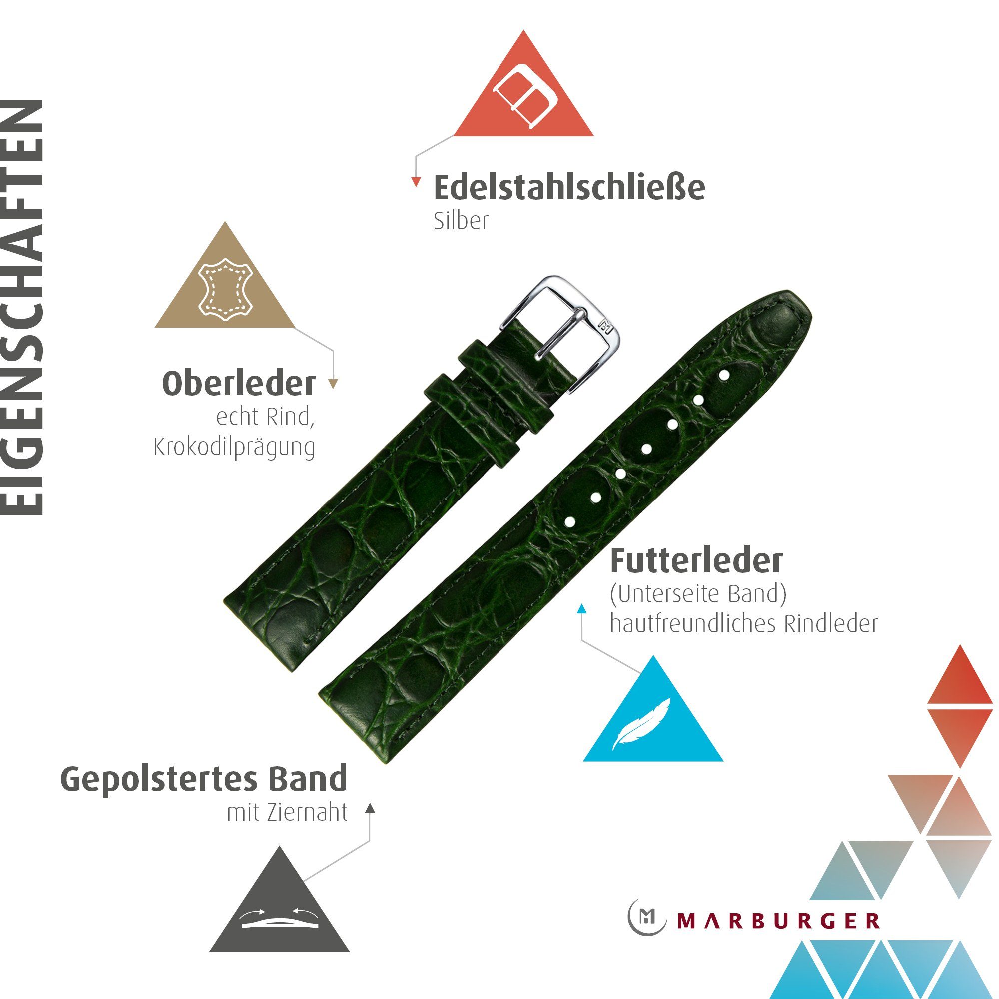 MARBURGER Uhrenarmband 8mm Leder Kroko (Caiman) Prägung