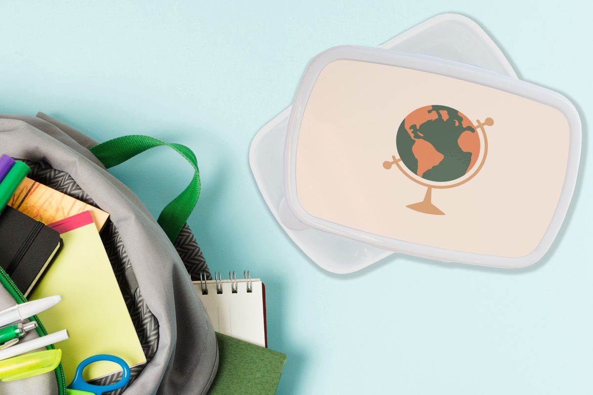 MuchoWow Lunchbox Brotdose, für Kunststoff, Pastell Mädchen - - Einfach, Kinder und und Globus weiß Erwachsene, Jungs für (2-tlg), Brotbox