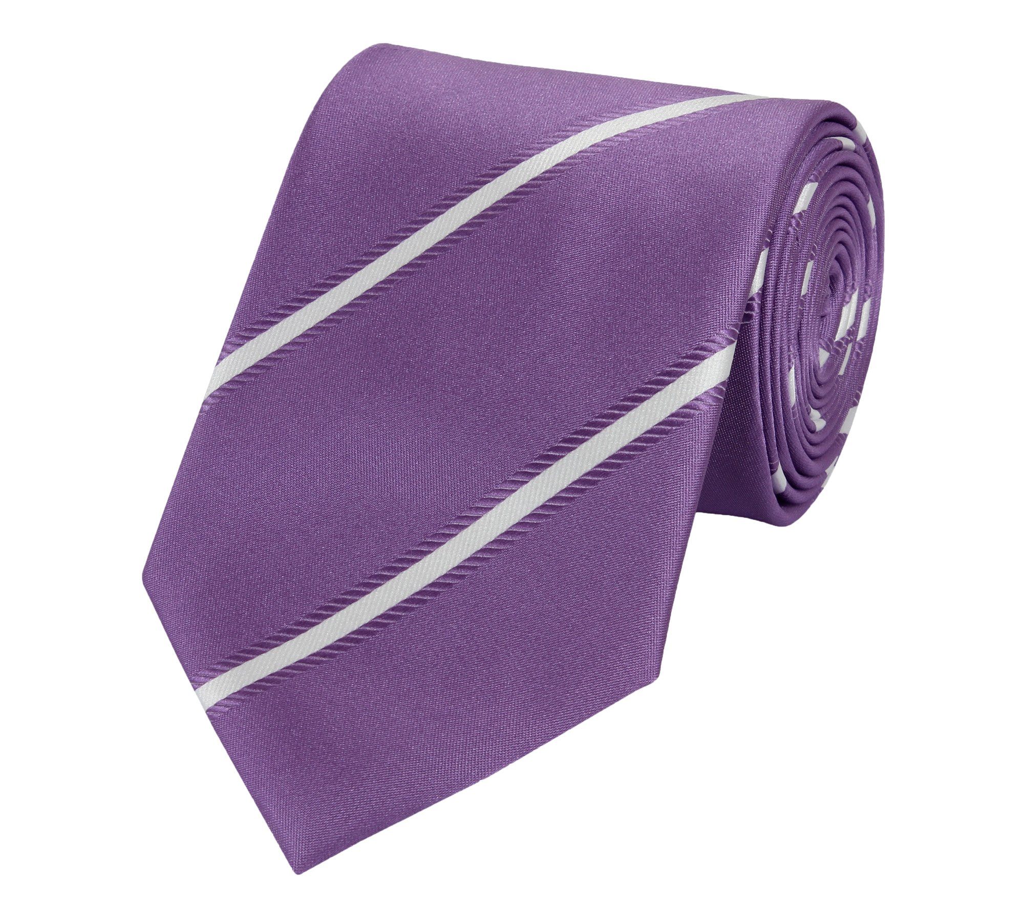 Fabio Farini Krawatte Herren Krawatten mit Farbton Lila - Schlips in 8cm Breite (ohne Box, Gestreift) Breit (8cm), Violett/Weiß
