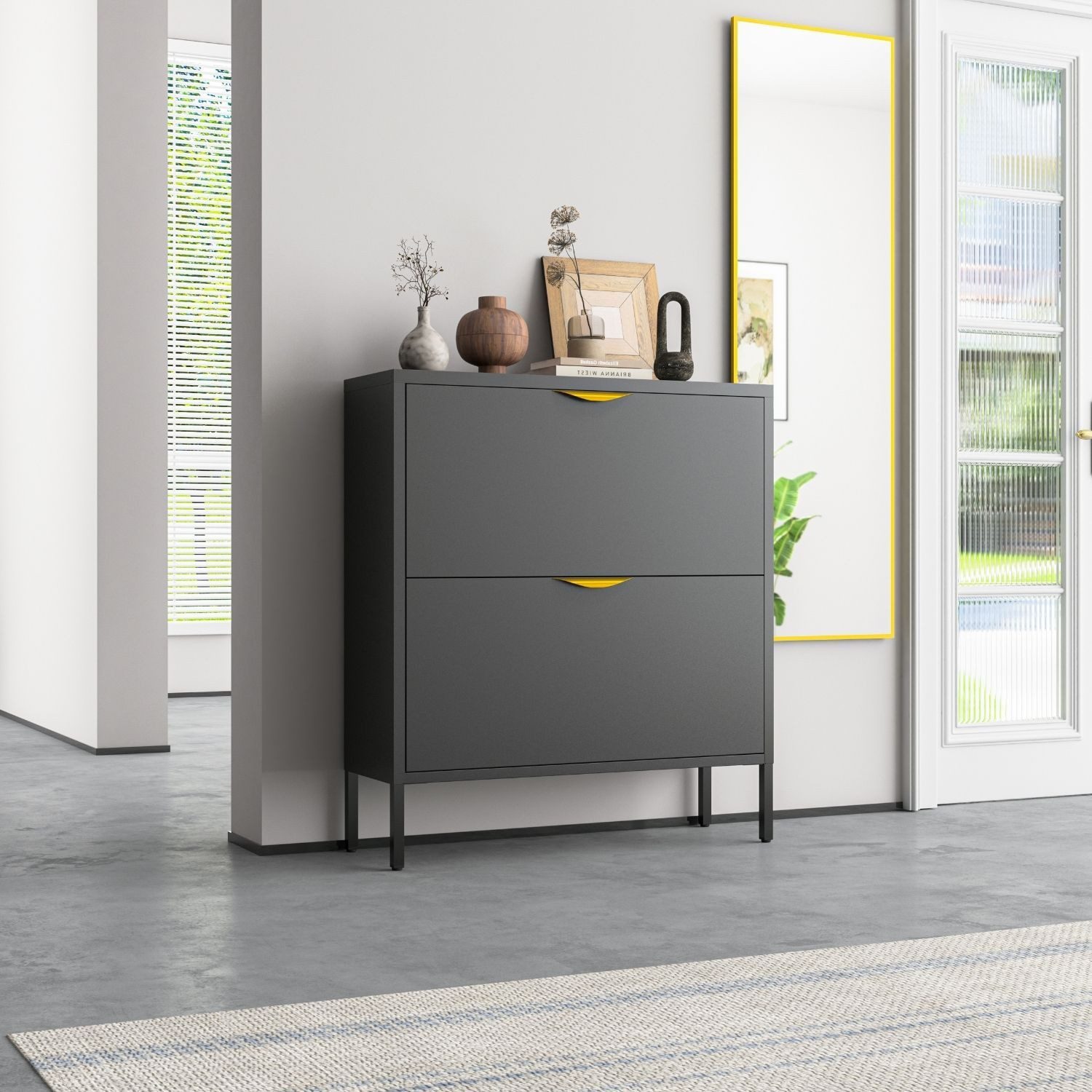 Mein-Regal Sideboard PARIS, Schwarz Schuhschrank aus Metall 2 Kippfächer fü günstig online kaufen