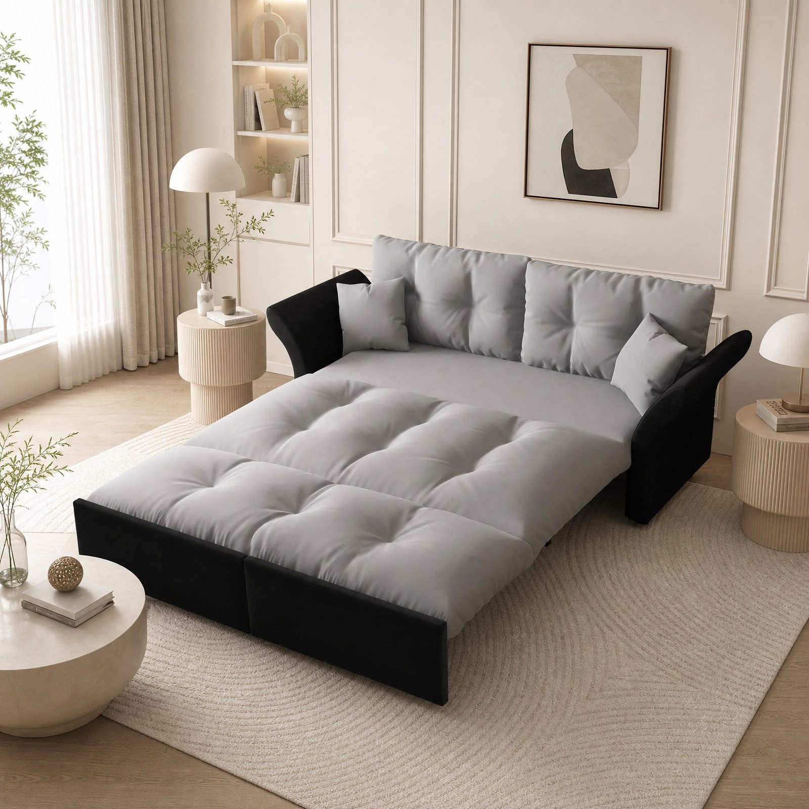 Totnz Schlafsofa 3-in-1 mit Ausziehfunktion, Chaiselongue & Bettfunktion, Stahlrahmen, platzsparend, Gästebett für Wohnzimmer & Schlafzimmer