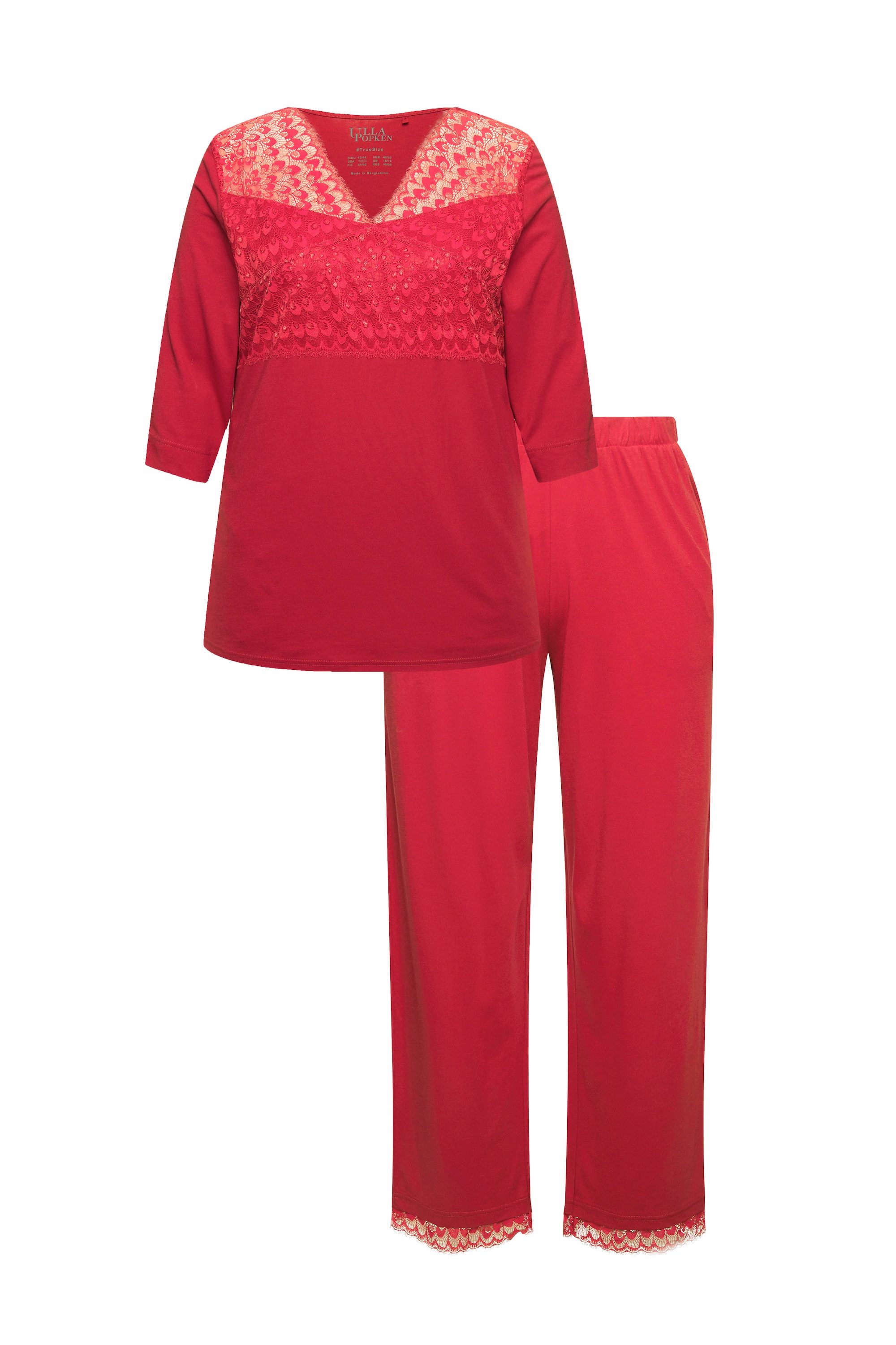 Ulla Popken Pyjama Pyjama Spitzeneinsatz V-Ausschnitt günstig online kaufen
