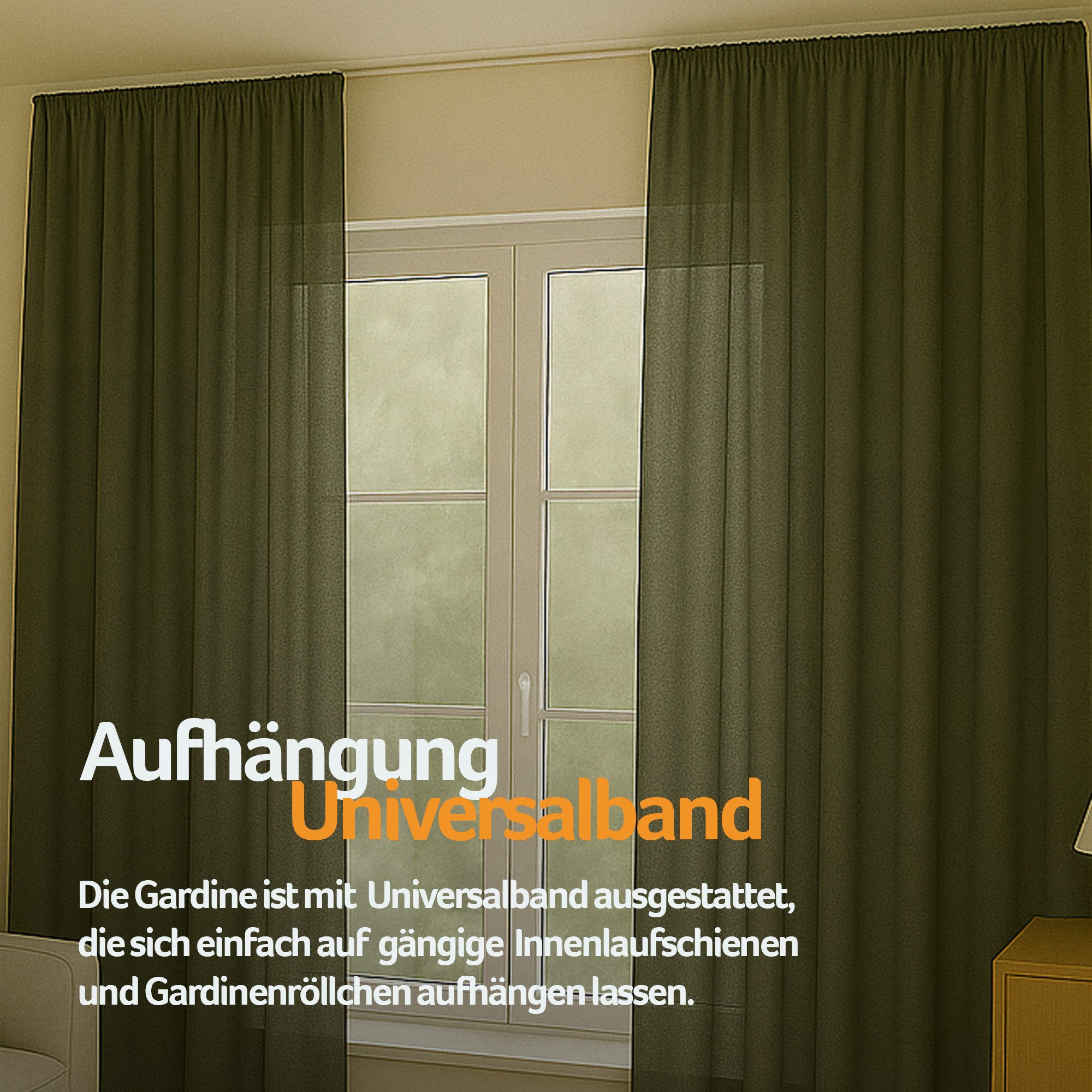 Bestlivings Gardine "Ellen" mit Universalband (2 St), Kräuselband, blickdicht, in moderner Satin-Optik, einfarbig, modern, waschbar bei 30°C