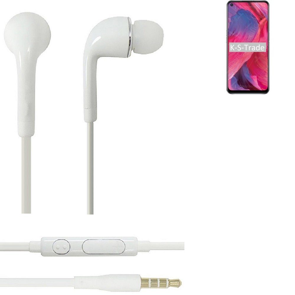 K-S-Trade für Oppo A74 5G In-Ear-Kopfhörer (Kopfhörer Headset mit Mikrofon u Lautstärkeregler weiß 3,5mm) | In-Ear-Kopfhörer