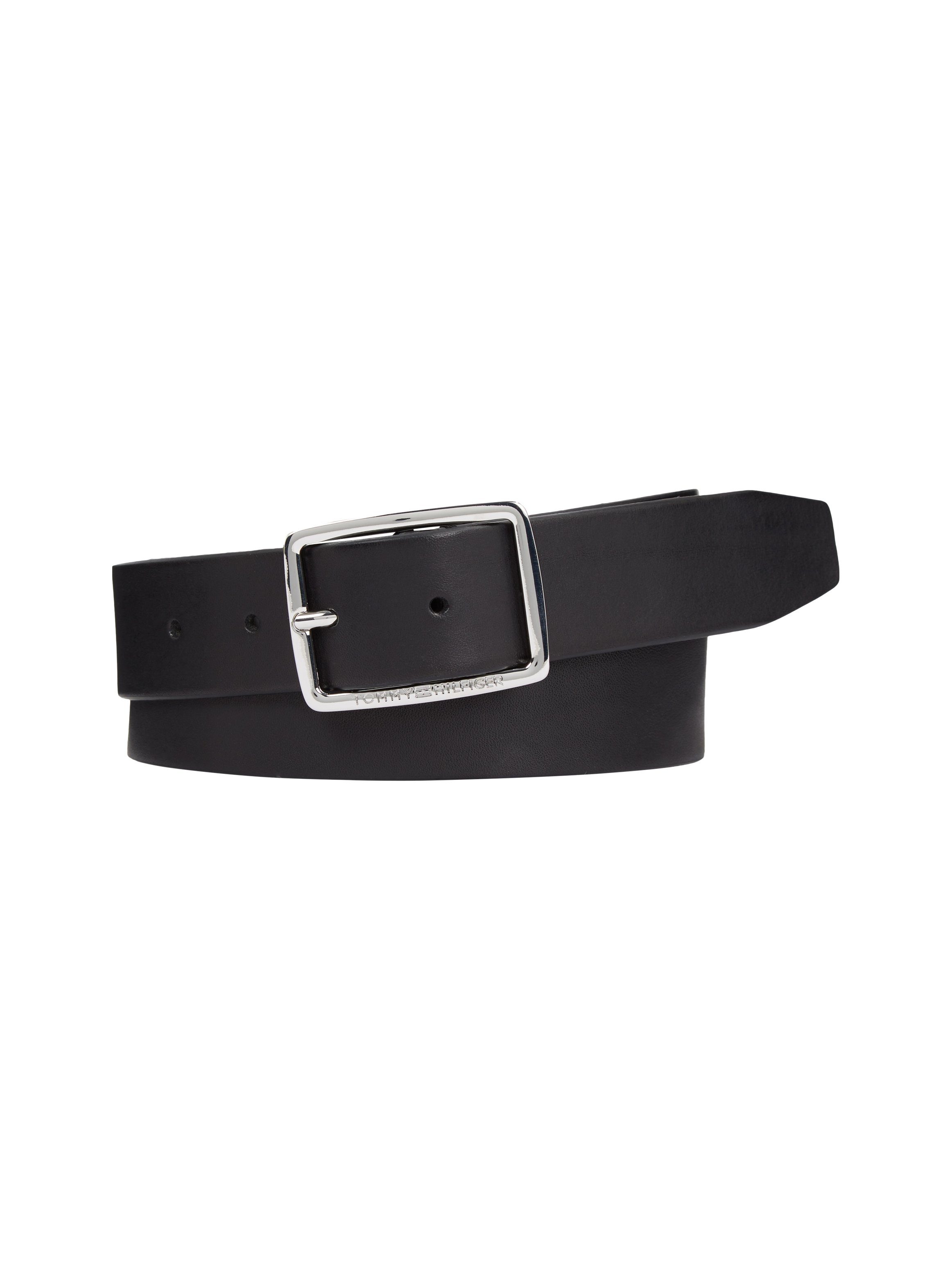 black glänzender mit New Hilfiger Tommy Ledergürtel Logo-Schnalle Buckle