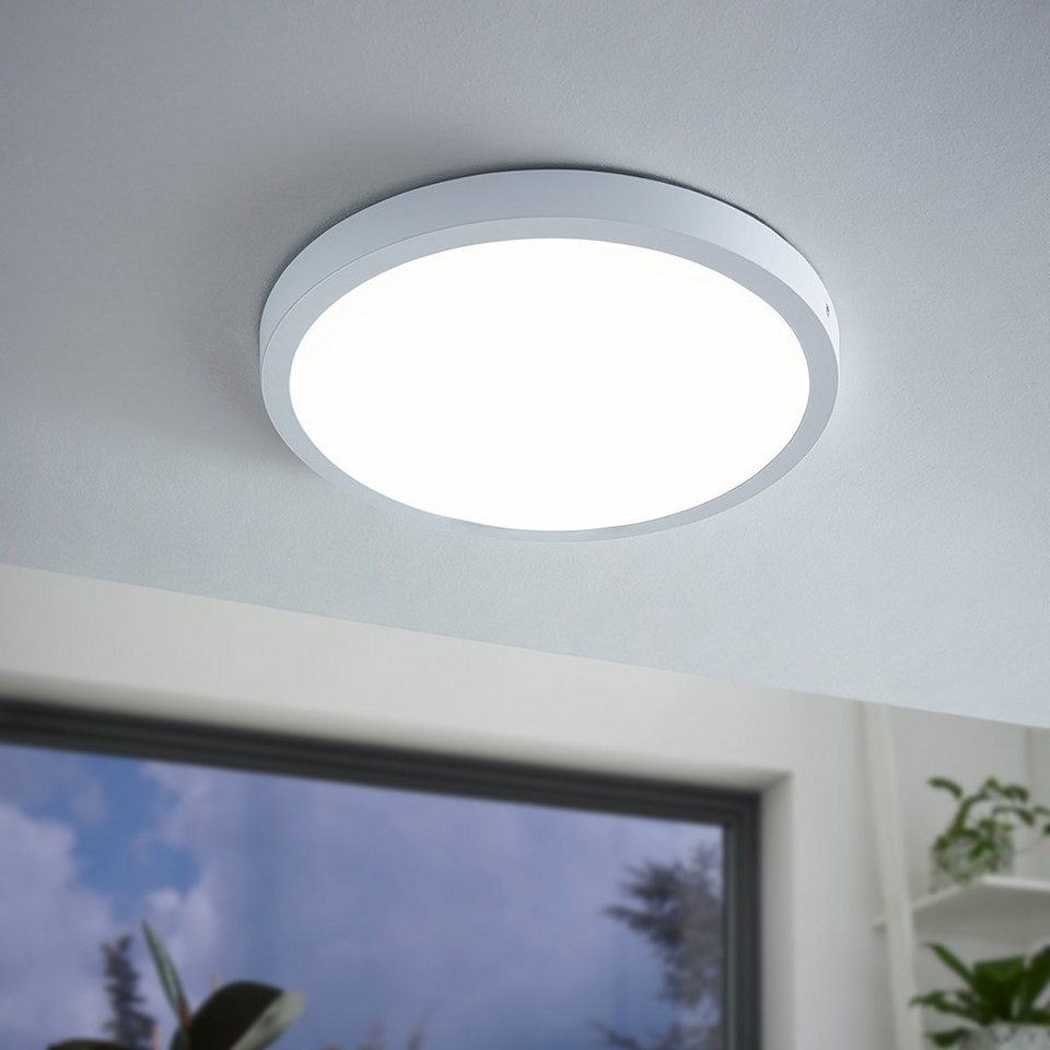 EGLO Aufbauleuchte FUEVA 1, LED fest integriert, Warmweiß, schlankes Design,  nur 3 cm hoch, Durchmesser 40 cm, Geringer Energieverbrauch aufgrund LED -Technik